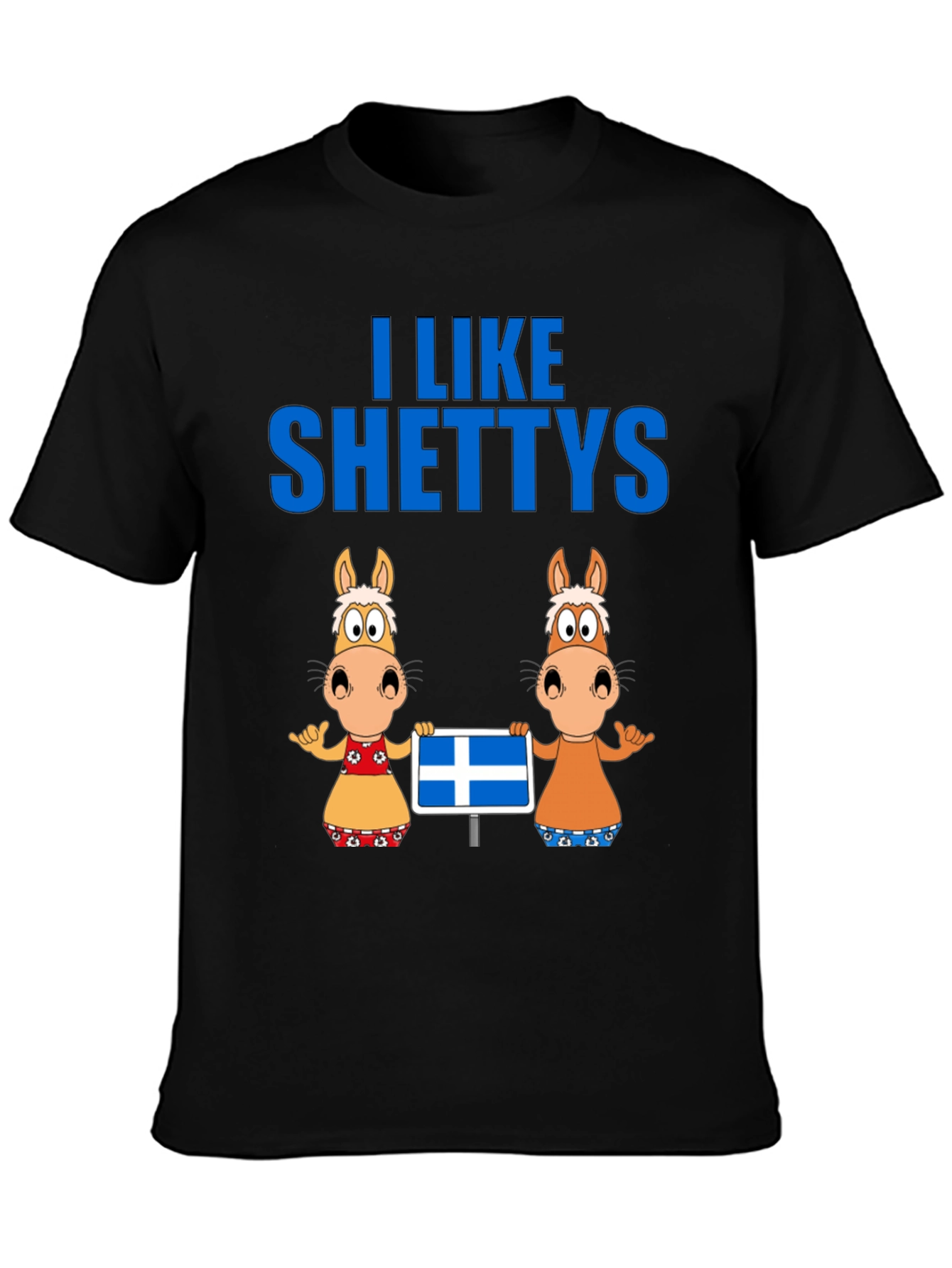 Black I Like Shettys T-Shirt: Cute Horse Cartoon Tee view 3