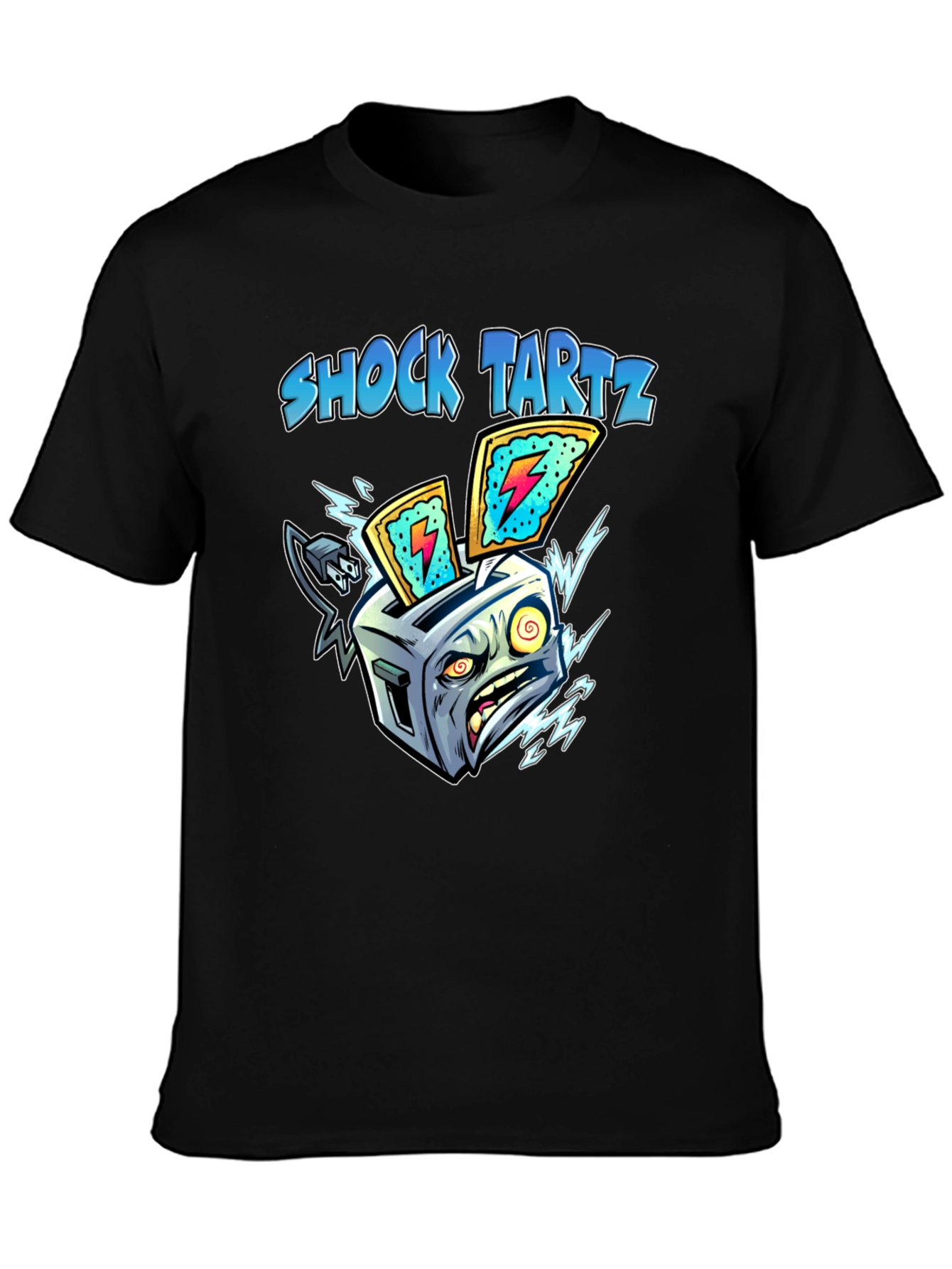 Black Shock Tartz Graphic T-Shirt - Electrifying Toaster Design view 3
