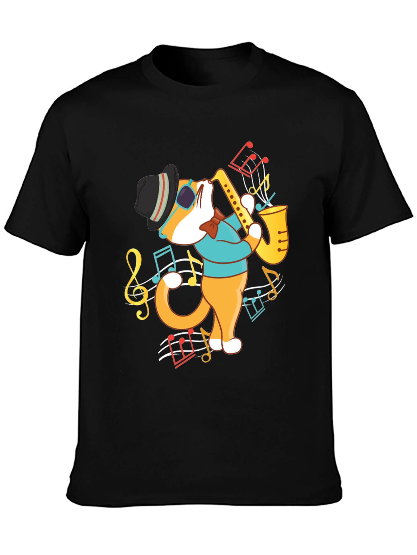 Black Cool Cat Saxophone Graphic T-Shirt view 3