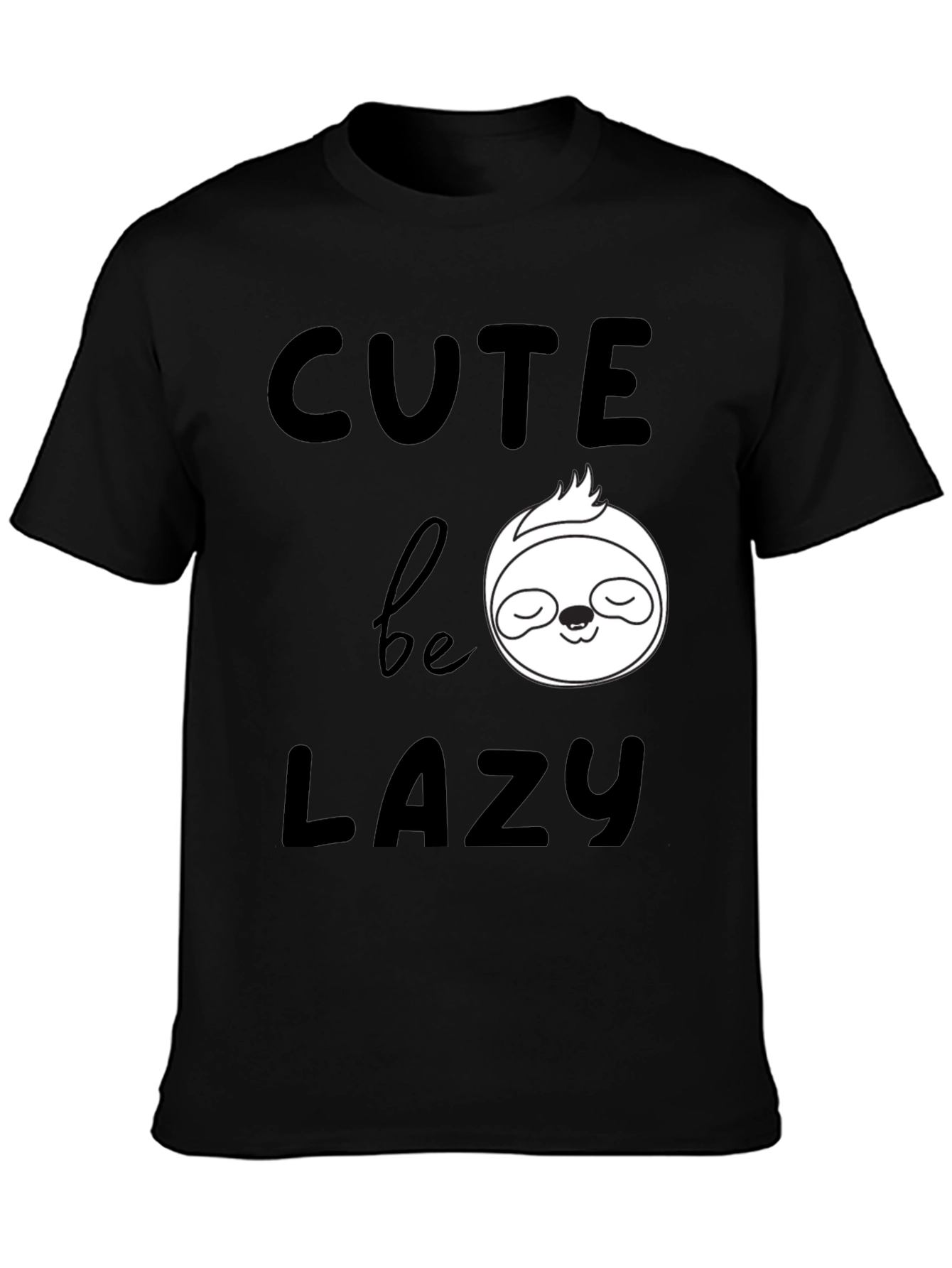 Black Cute Be Lazy Sloth Graphic T-Shirt view 3