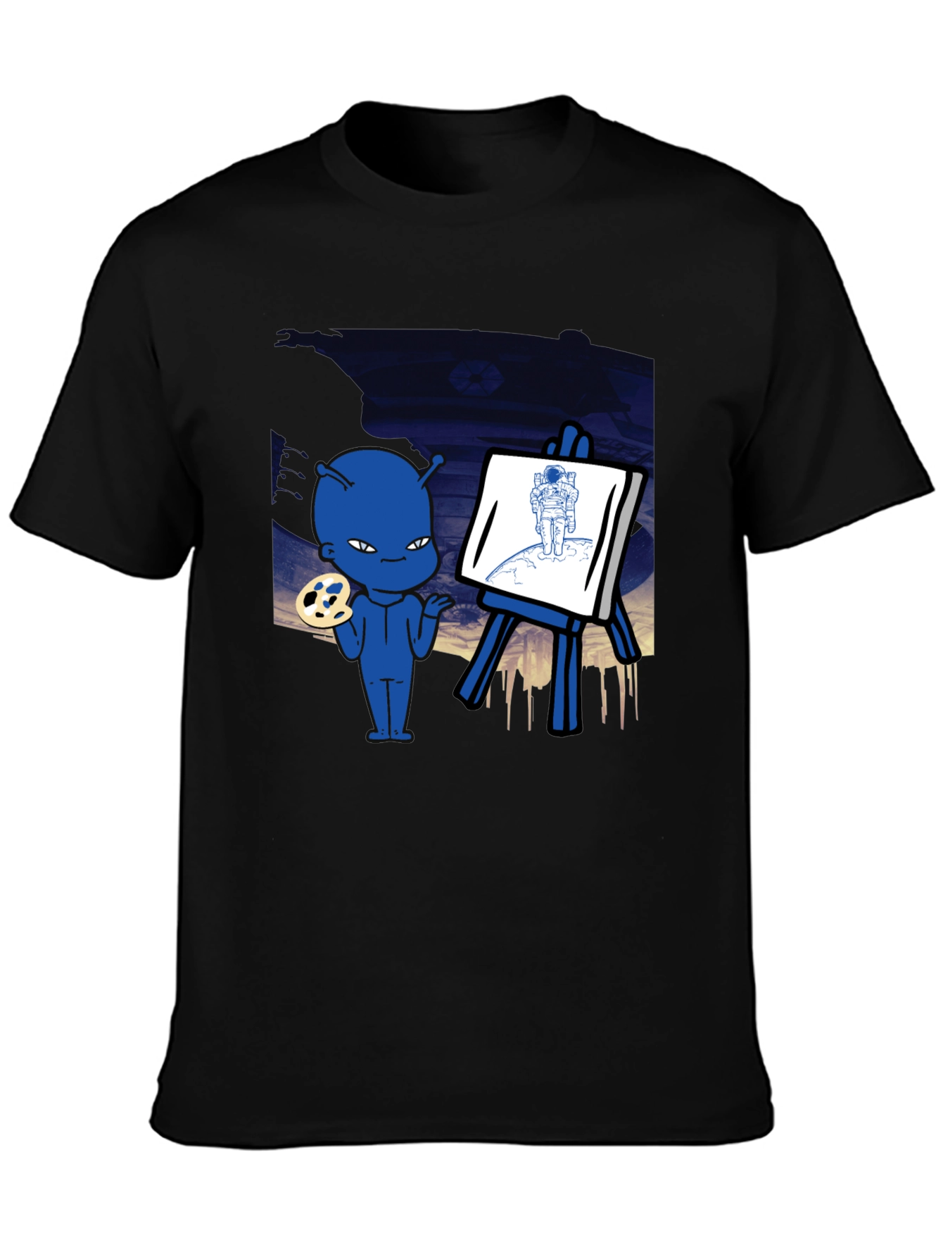 Black Alien Artist Graphic T-Shirt - Men's Black Crew Neck Tee view 3