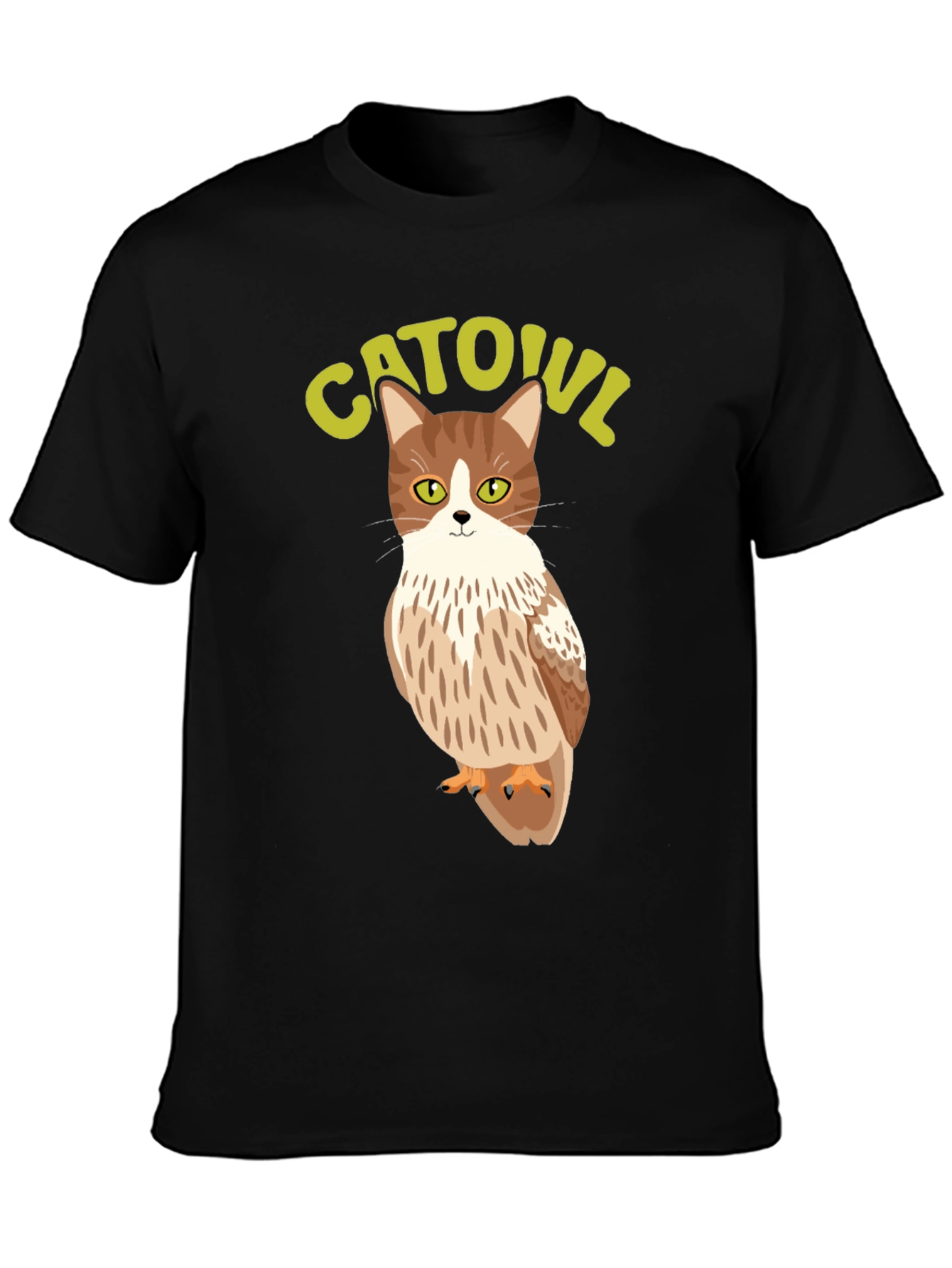Black CATOUL T-Shirt - Cat Owl Hybrid Graphic Tee view 3