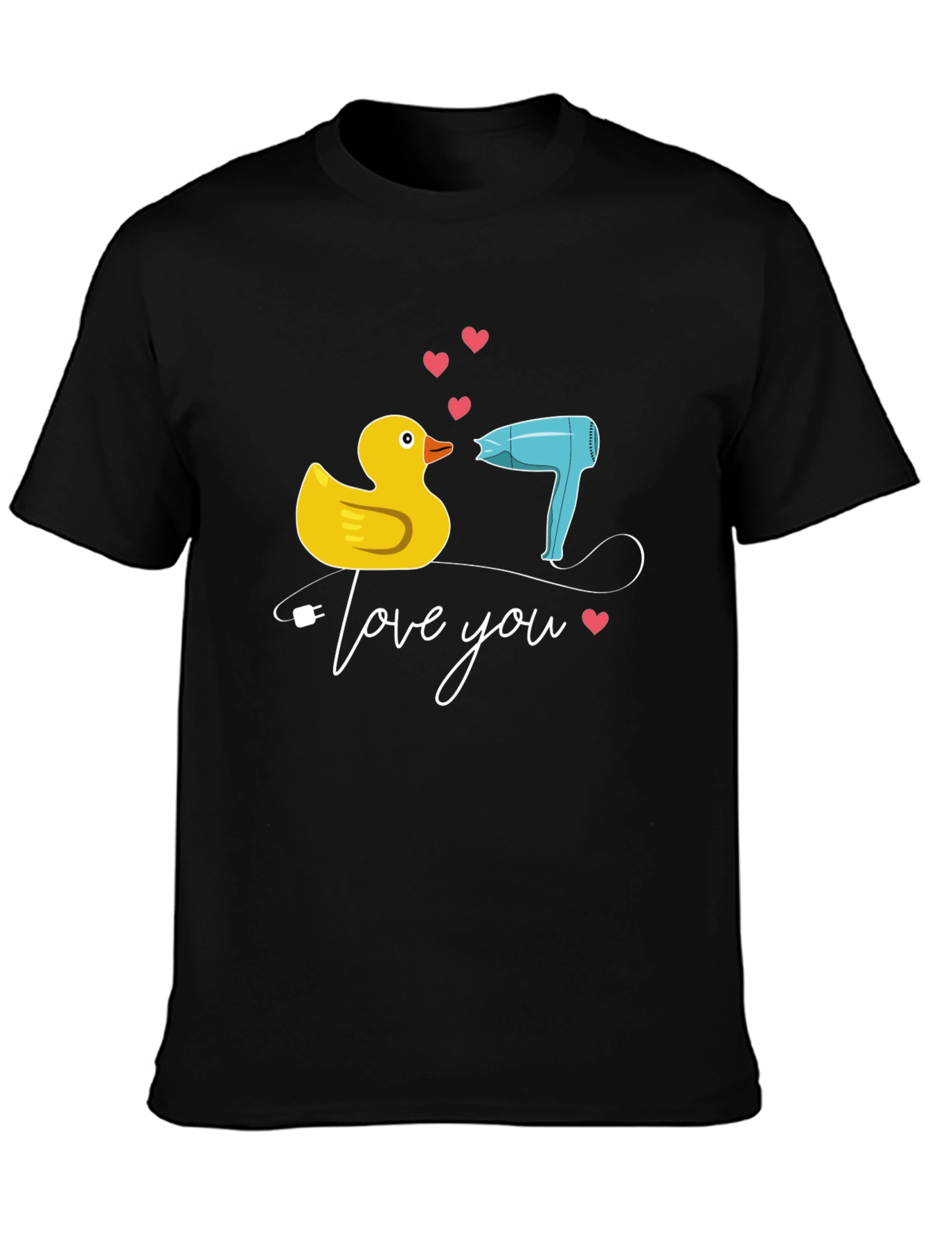 Black Duck & Hair Dryer 'Love You' Black T-Shirt view 3