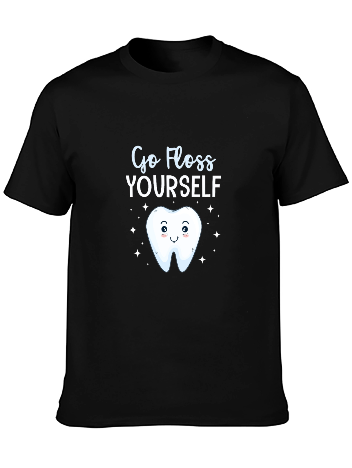 Black Go Floss Yourself Funny Tooth T-Shirt view 3
