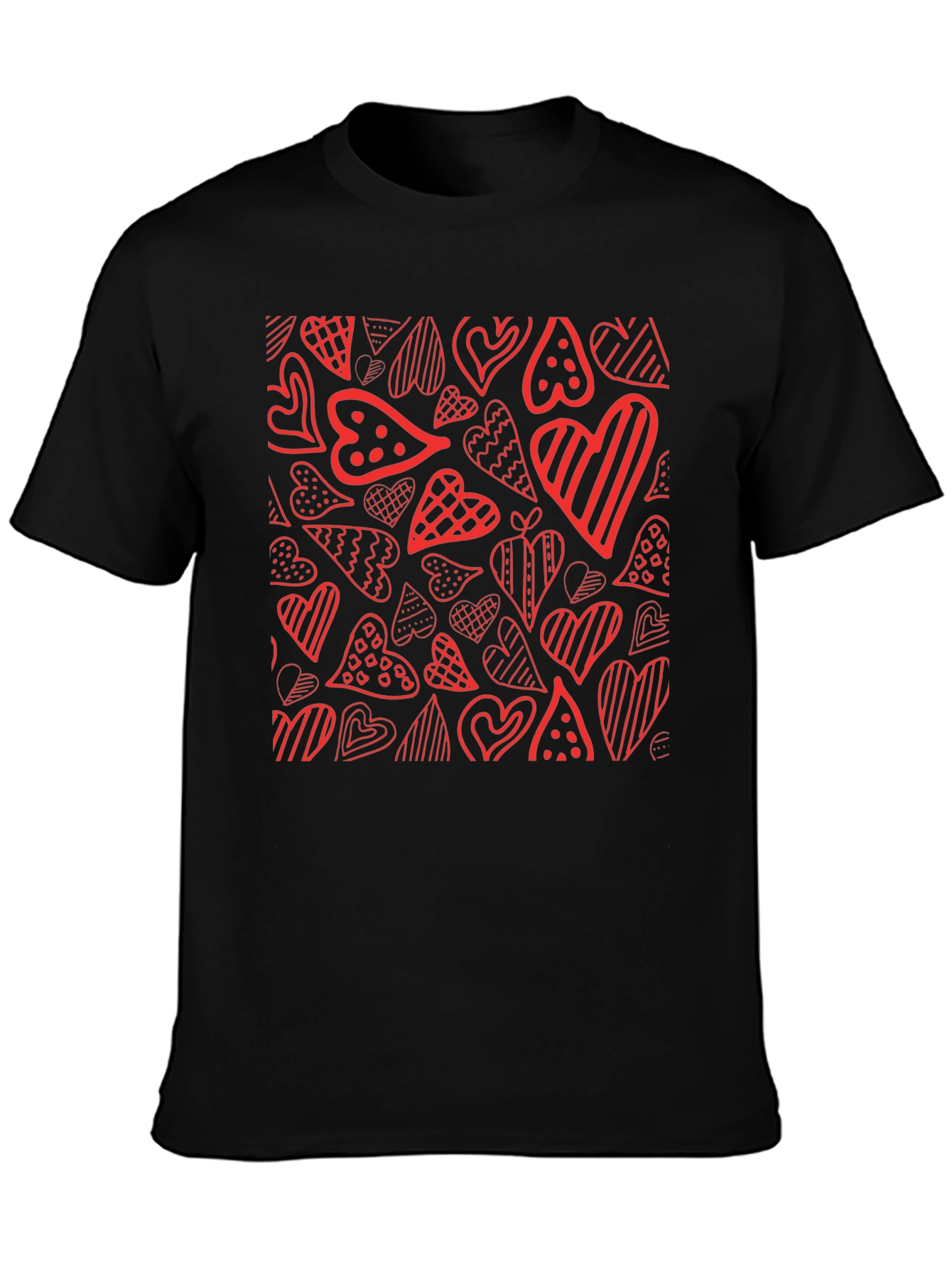 Black Heart Pattern Black T-Shirt view 3