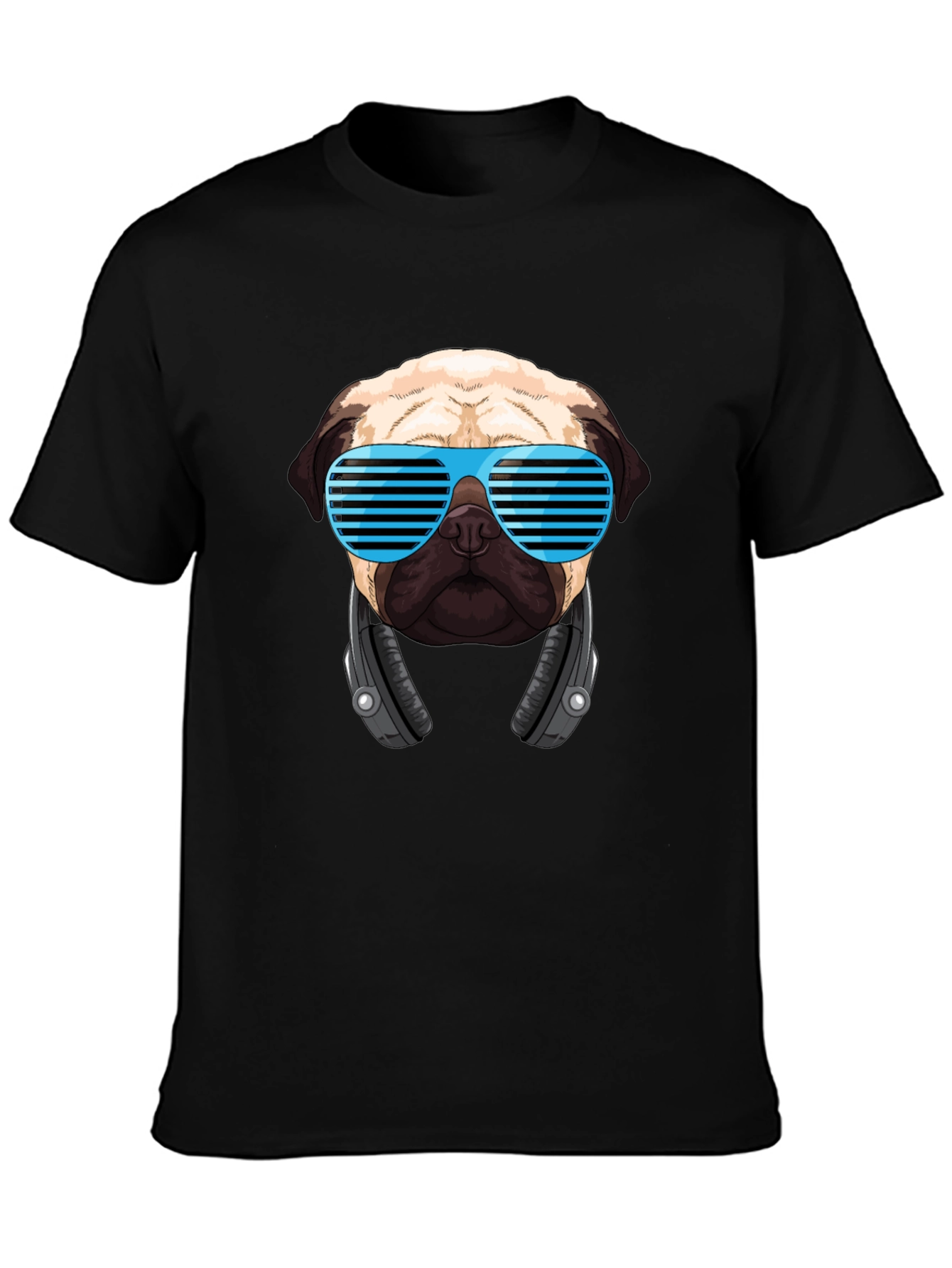 Black Cool Pug DJ Black T-Shirt view 3