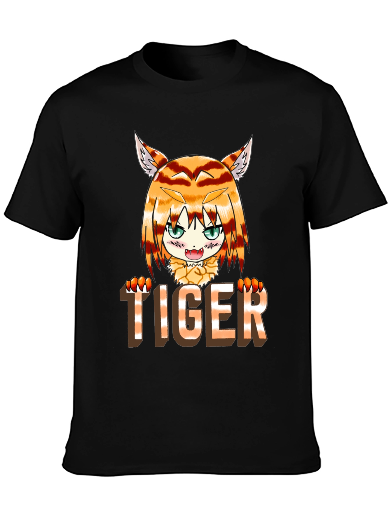 Black Anime Tiger Graphic Tee - Fun Casual Wear view 3