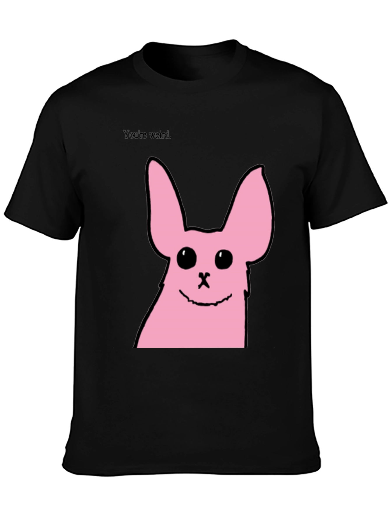 Black Funny Pink Bunny Graphic Tee - You're Weird view 3