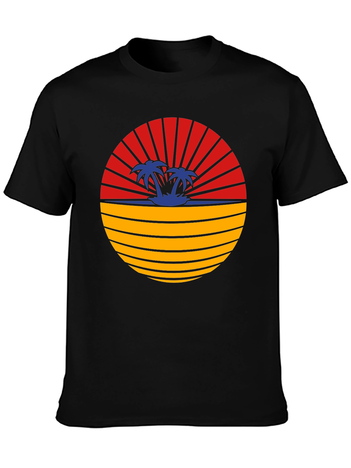 Black Retro Sunset Palm Tree T-Shirt view 3