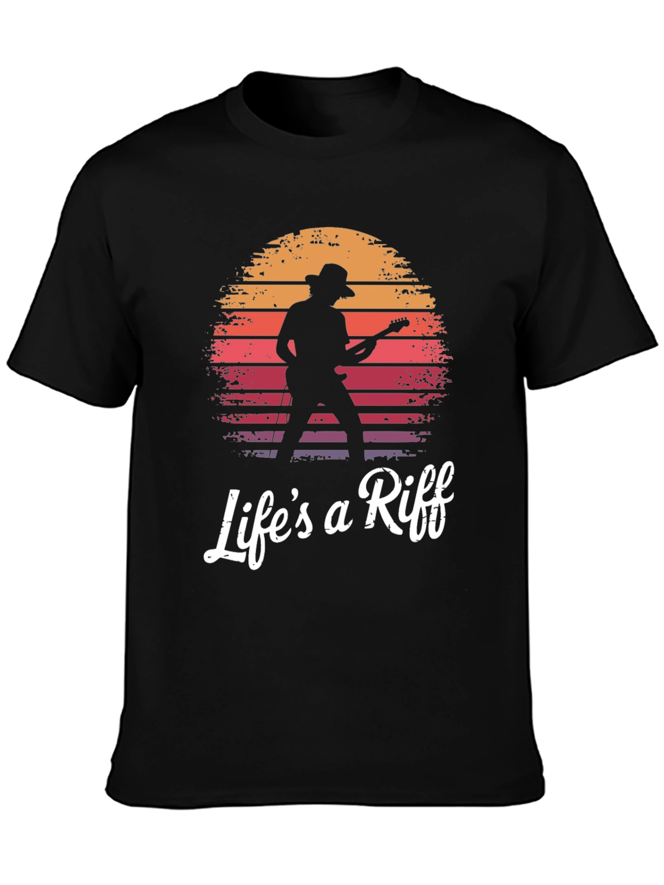 Black Life's a Riff Guitarist Sunset Graphic T-Shirt view 3