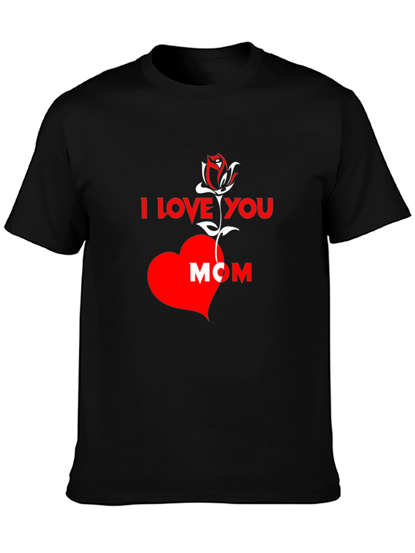 Black I Love You Mom T-Shirt - Rose Heart Design view 3