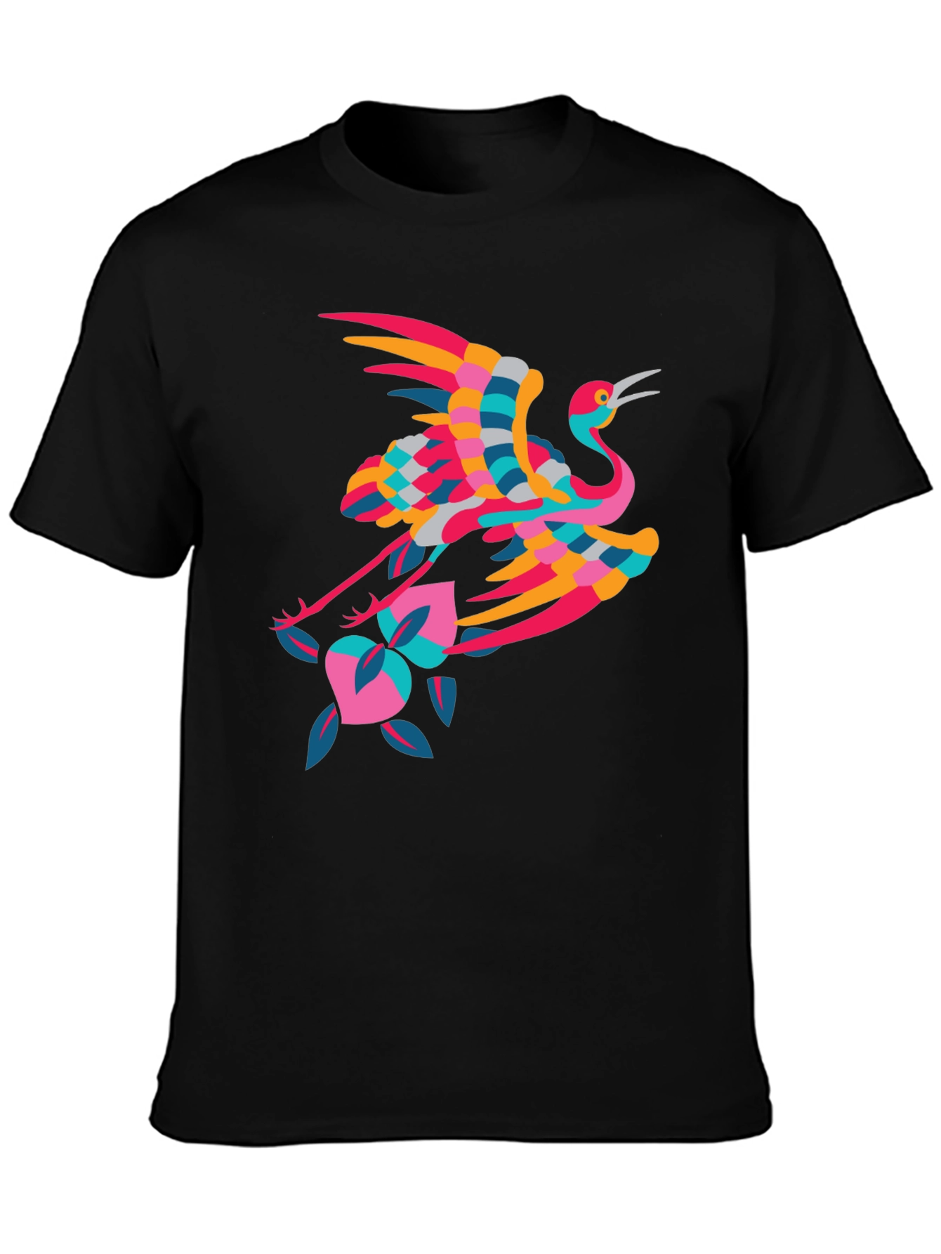 Stylish Crane Graphic Black T-Shirt - 3