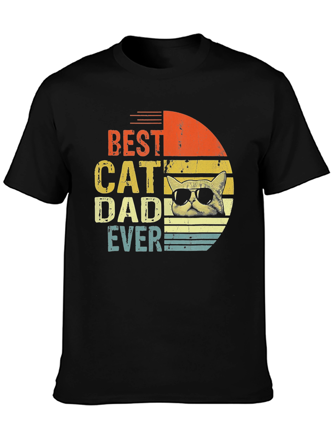 Black Best Cat Dad Ever Graphic T-Shirt view 3