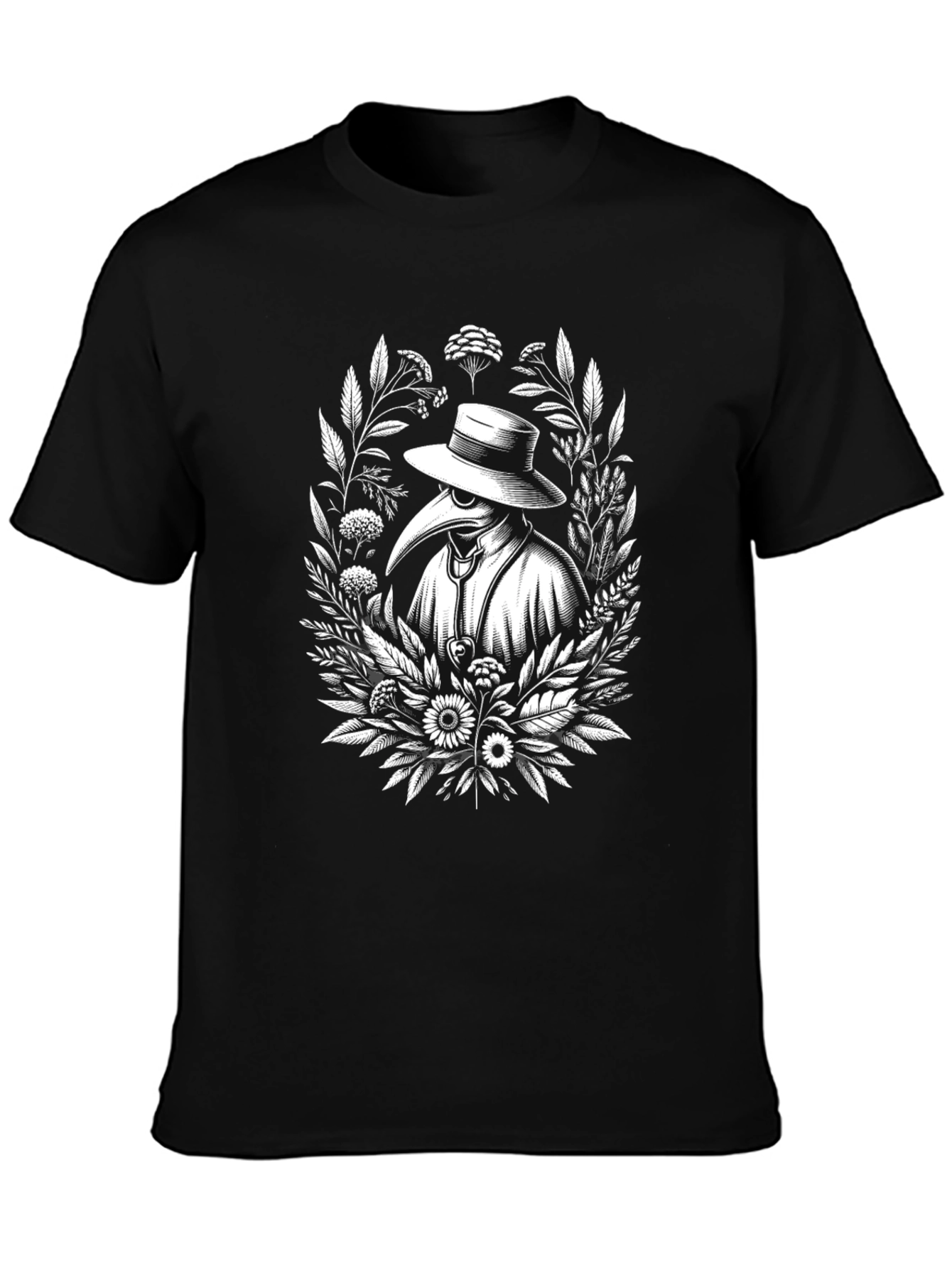 Black Plague Doctor Floral Black T-Shirt view 3