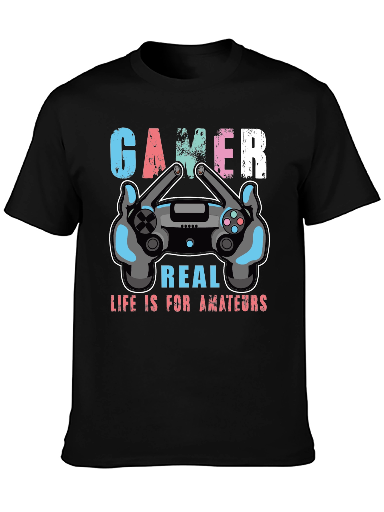 Black Gamer Life is for Amateurs Graphic T-Shirt view 3