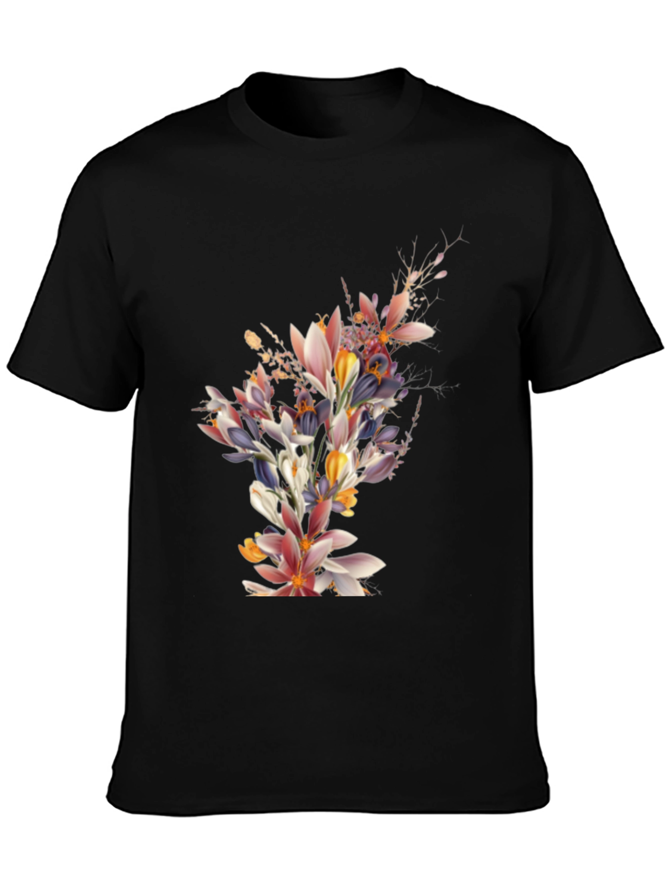 Black Floral Print Black T-Shirt view 3