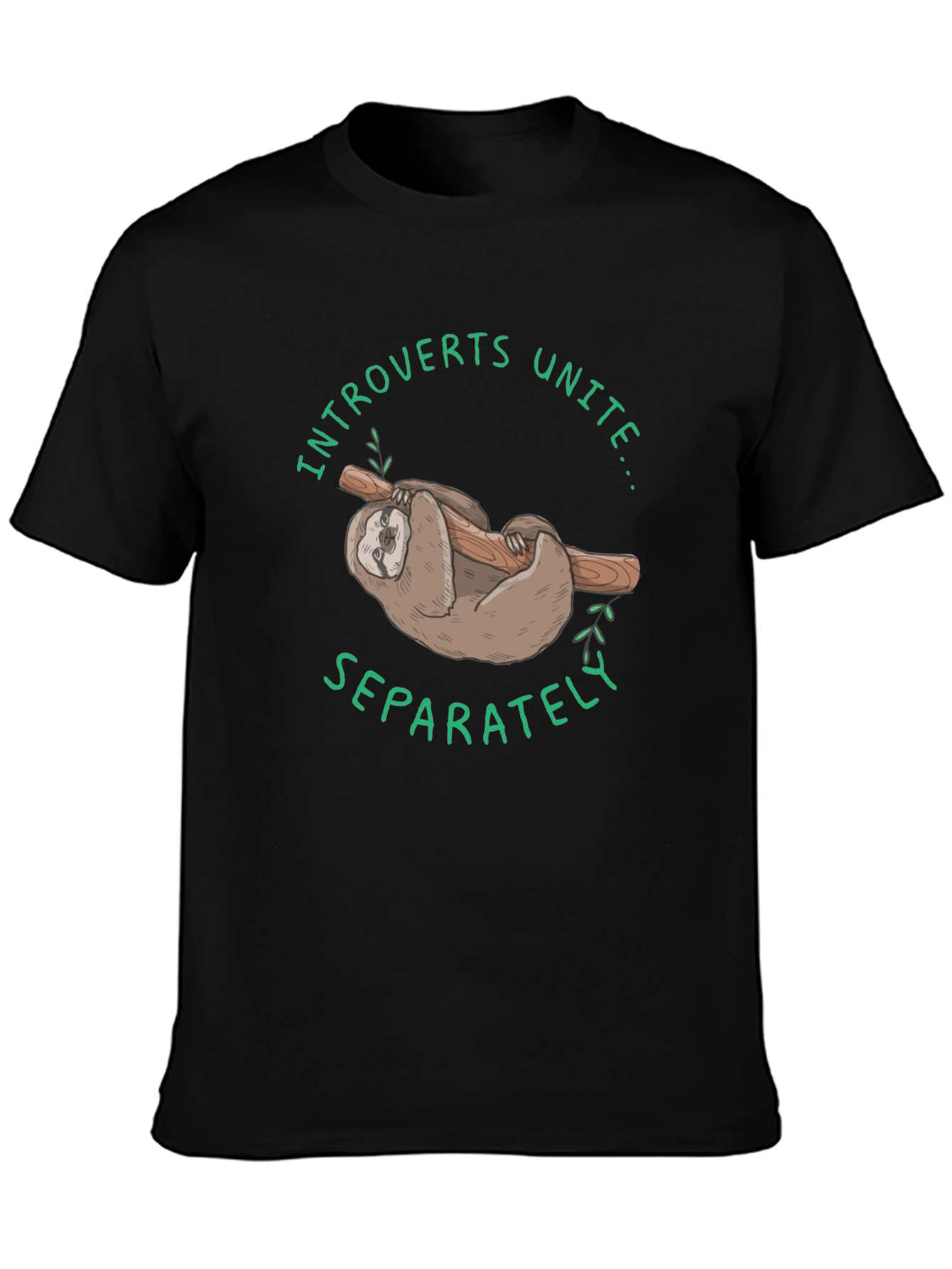 Black Introverts Unite Sloth Graphic T-Shirt - Comfy Cotton view 3