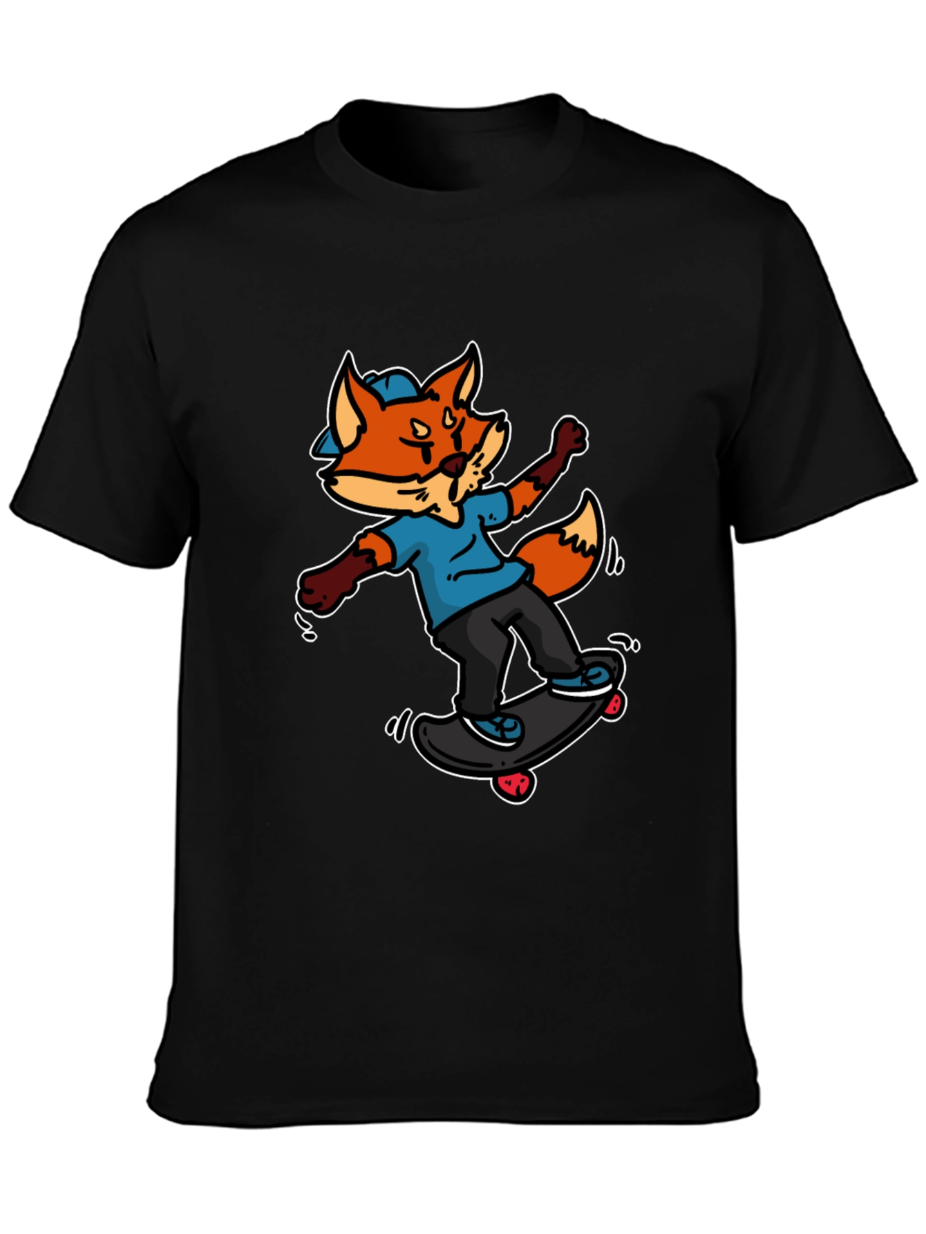 Black Skateboarding Fox Graphic Tee - Cool Cartoon Design view 3