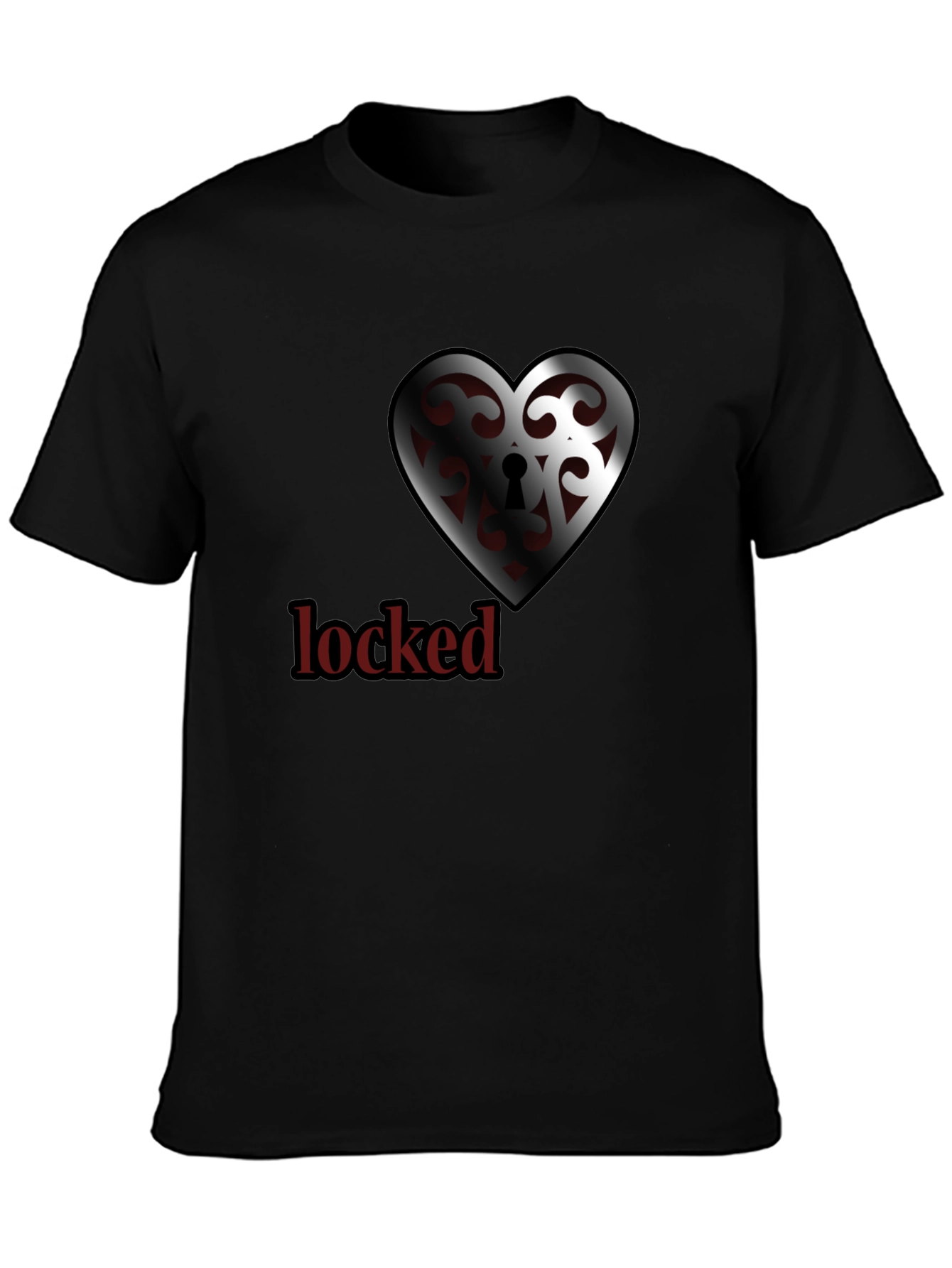 Black Locked Heart Graphic Tee - Stylish Crew Neck view 3