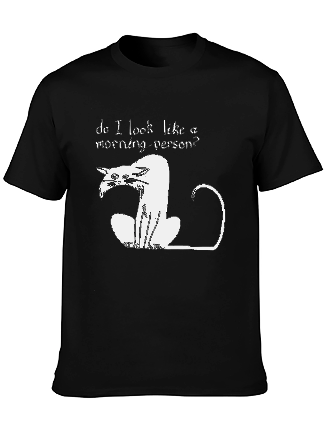 Black Funny "Not a Morning Person" Cat Graphic T-Shirt view 3