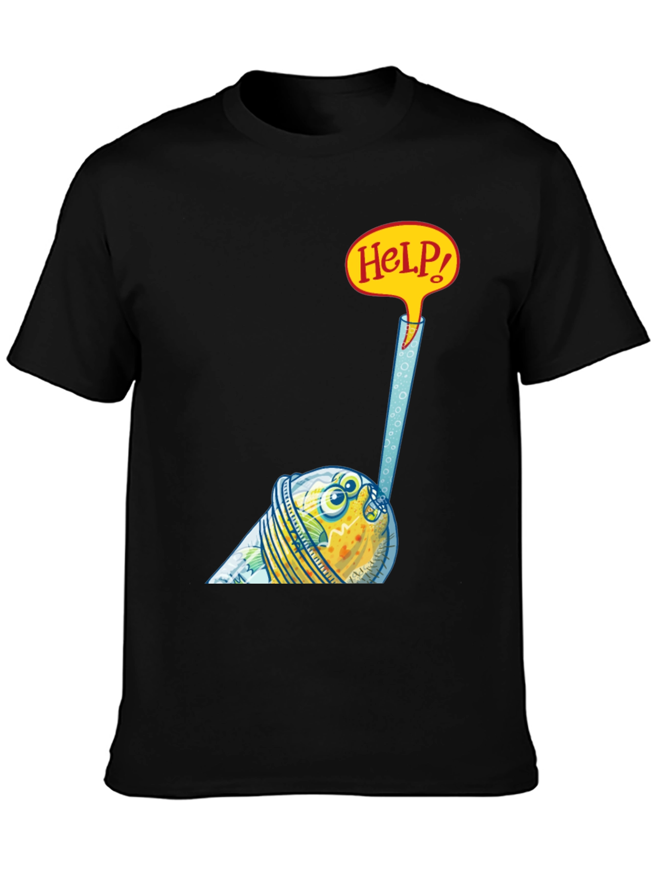 Black Funny Fish in a Glass T-Shirt - Help! view 3
