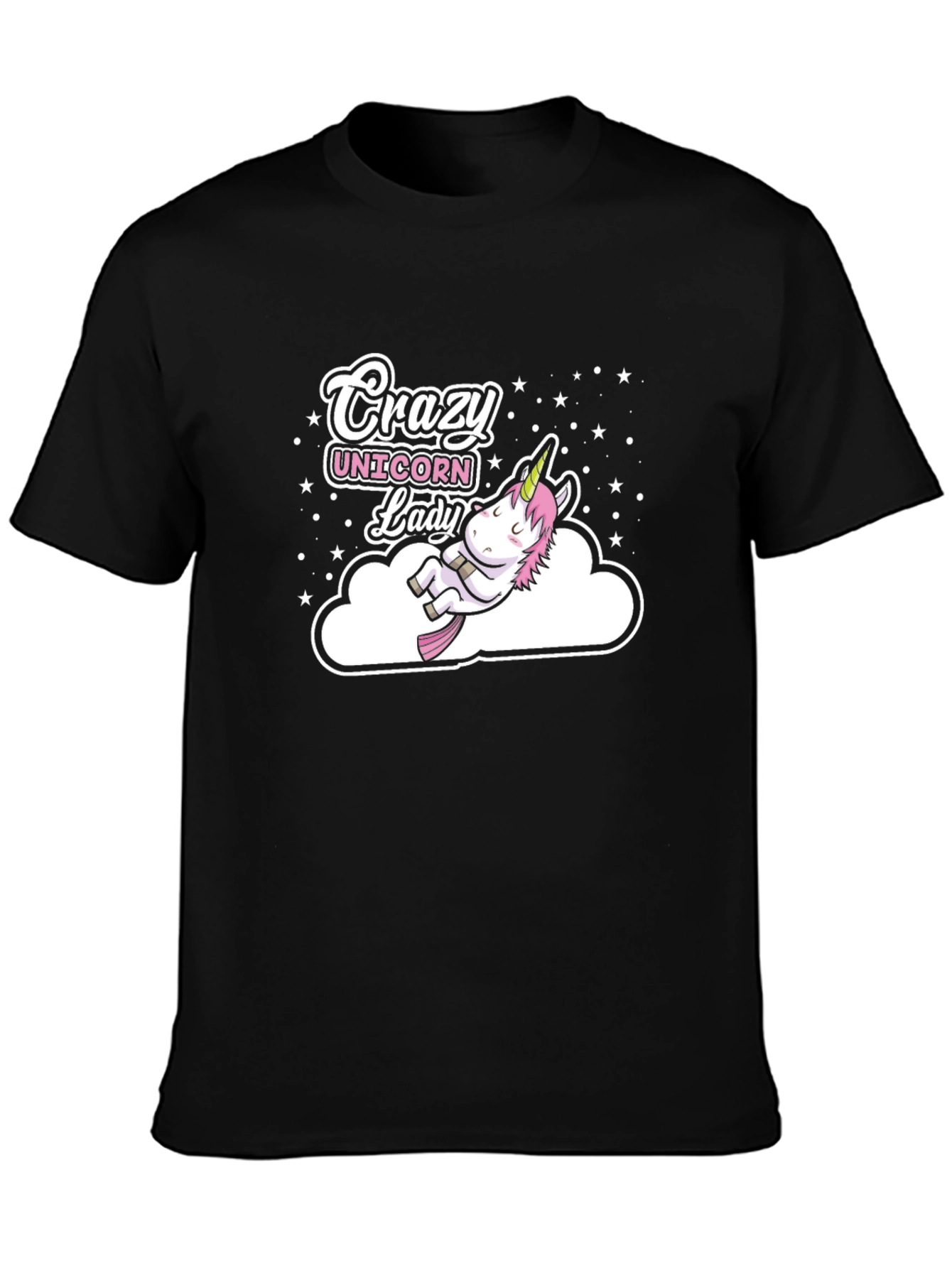 Black Crazy Unicorn Lady Black T-Shirt view 3