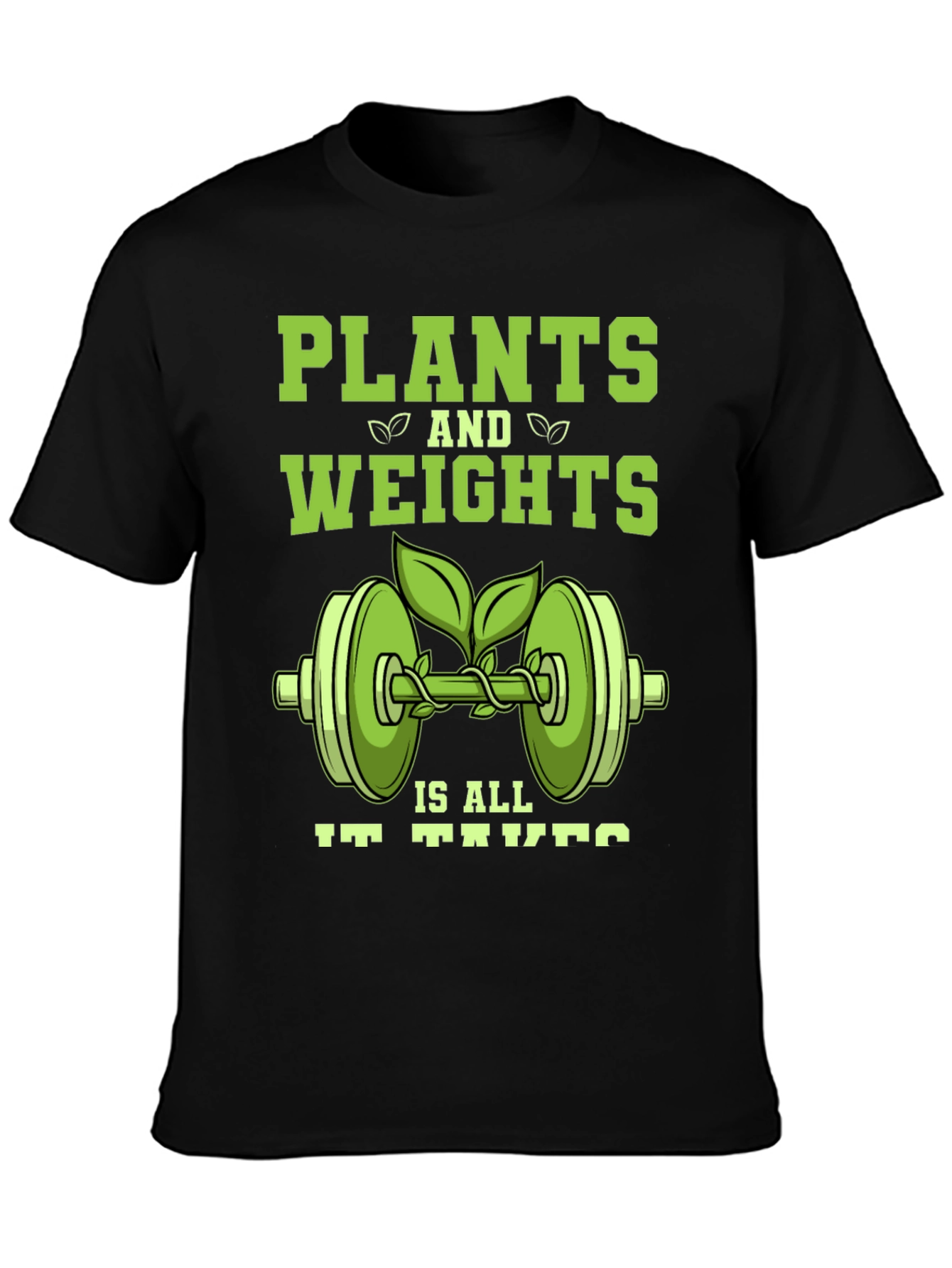 Black Plants and Weights T-Shirt - Vegan Fitness Apparel view 3