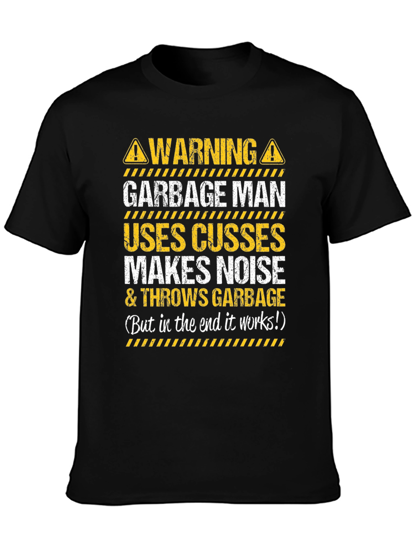 Black Warning Garbage Man T-Shirt - Funny Novelty Tee view 3
