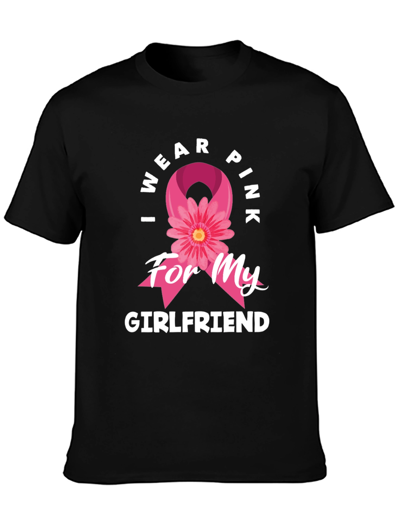 Black I Wear Pink for My Girlfriend Breast Cancer Awareness T-Shirt view 3
