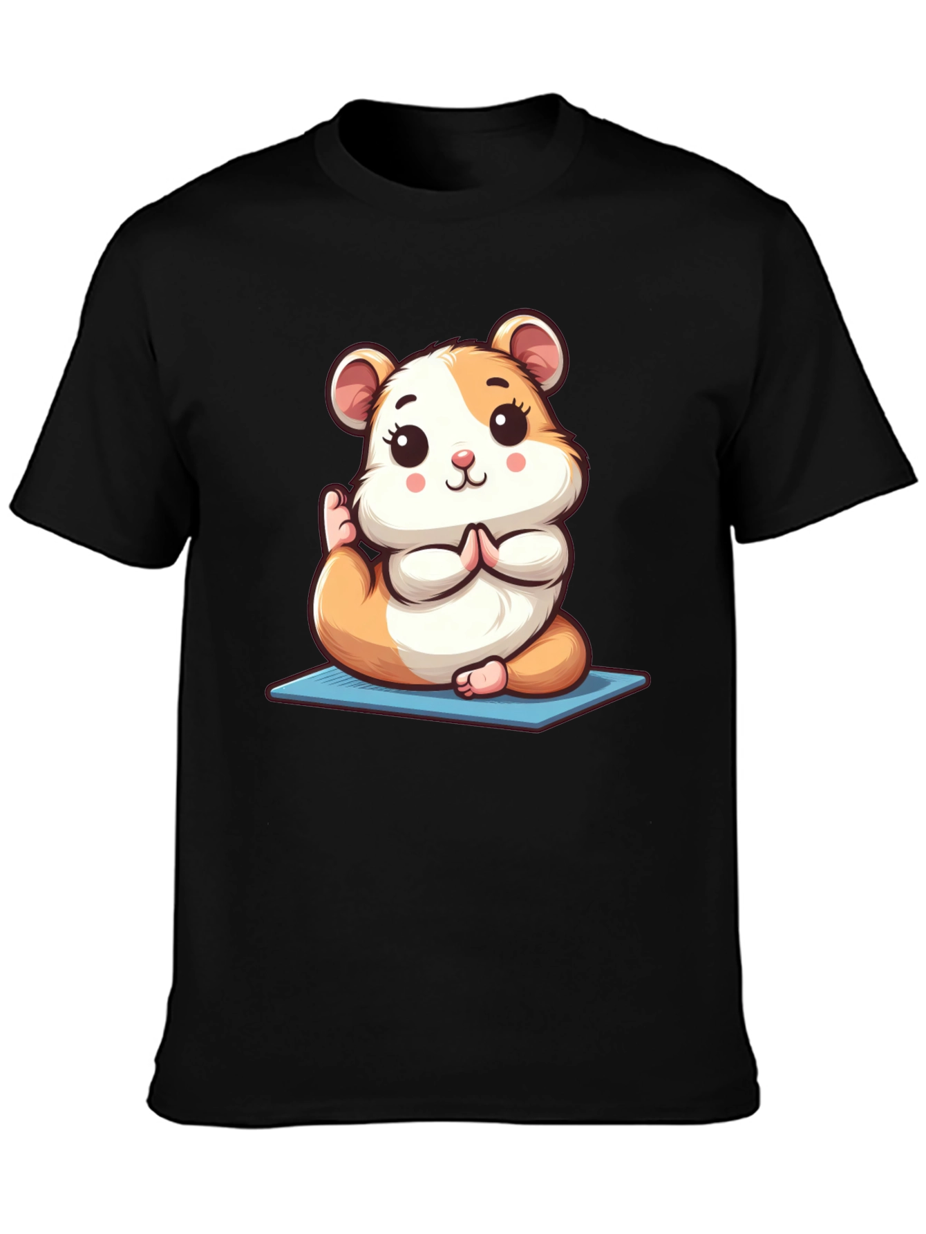Black Yoga Hamster Tee - Meditating Rodent T-Shirt view 3