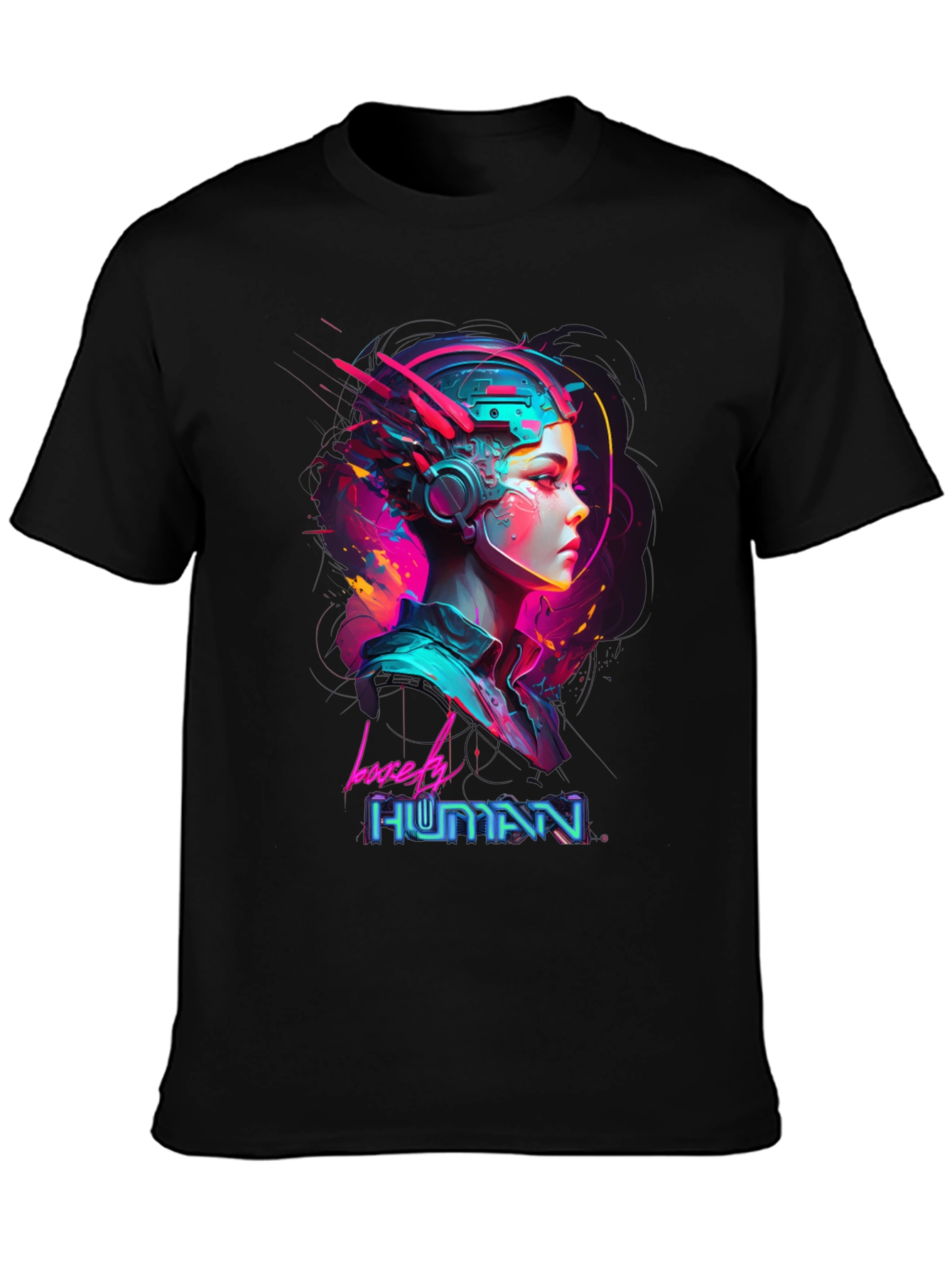 Black Lovely Human Cyberpunk Style Black T-Shirt view 3