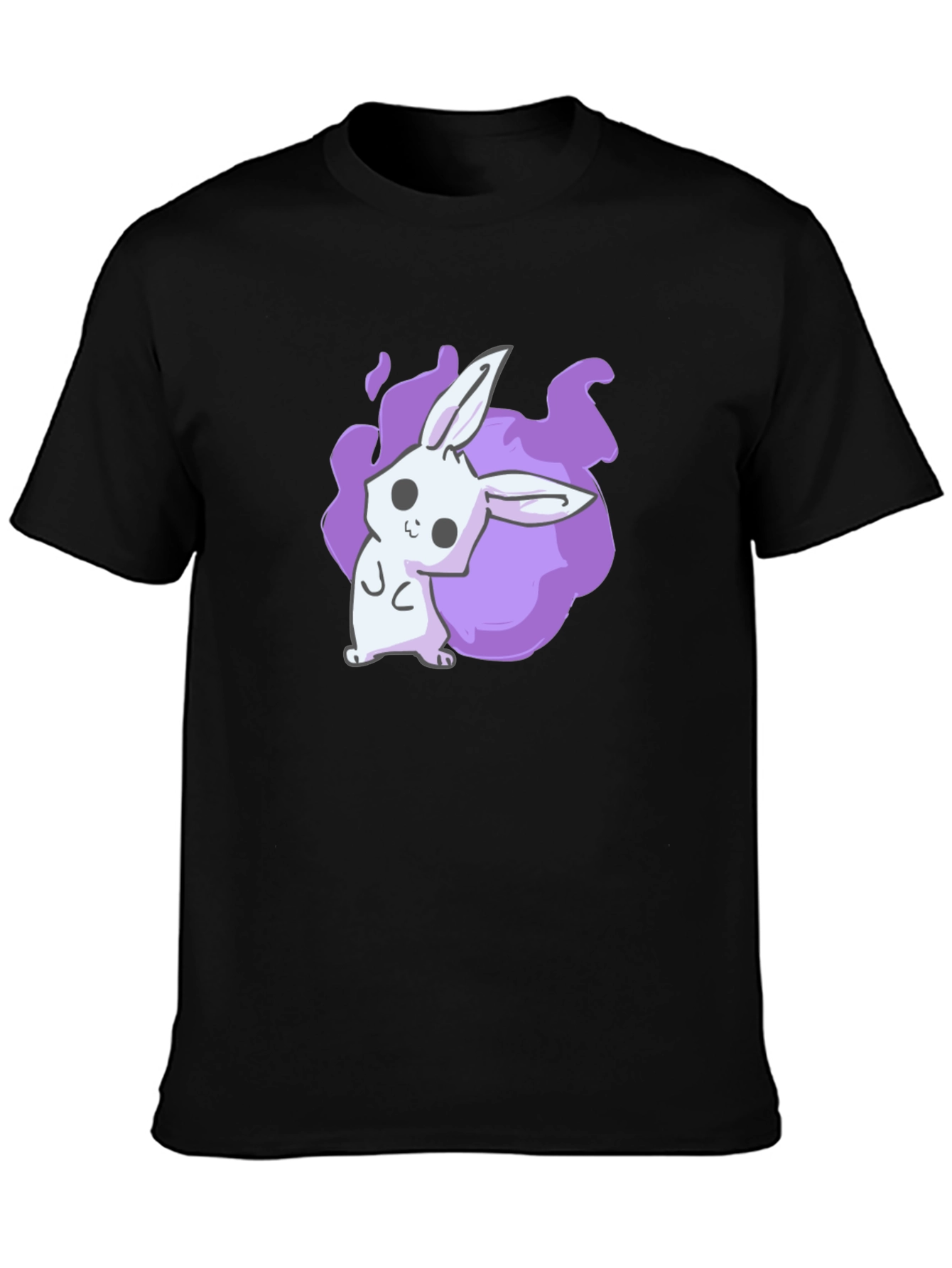 Black Cute Anime Bunny Graphic Black T-Shirt view 3