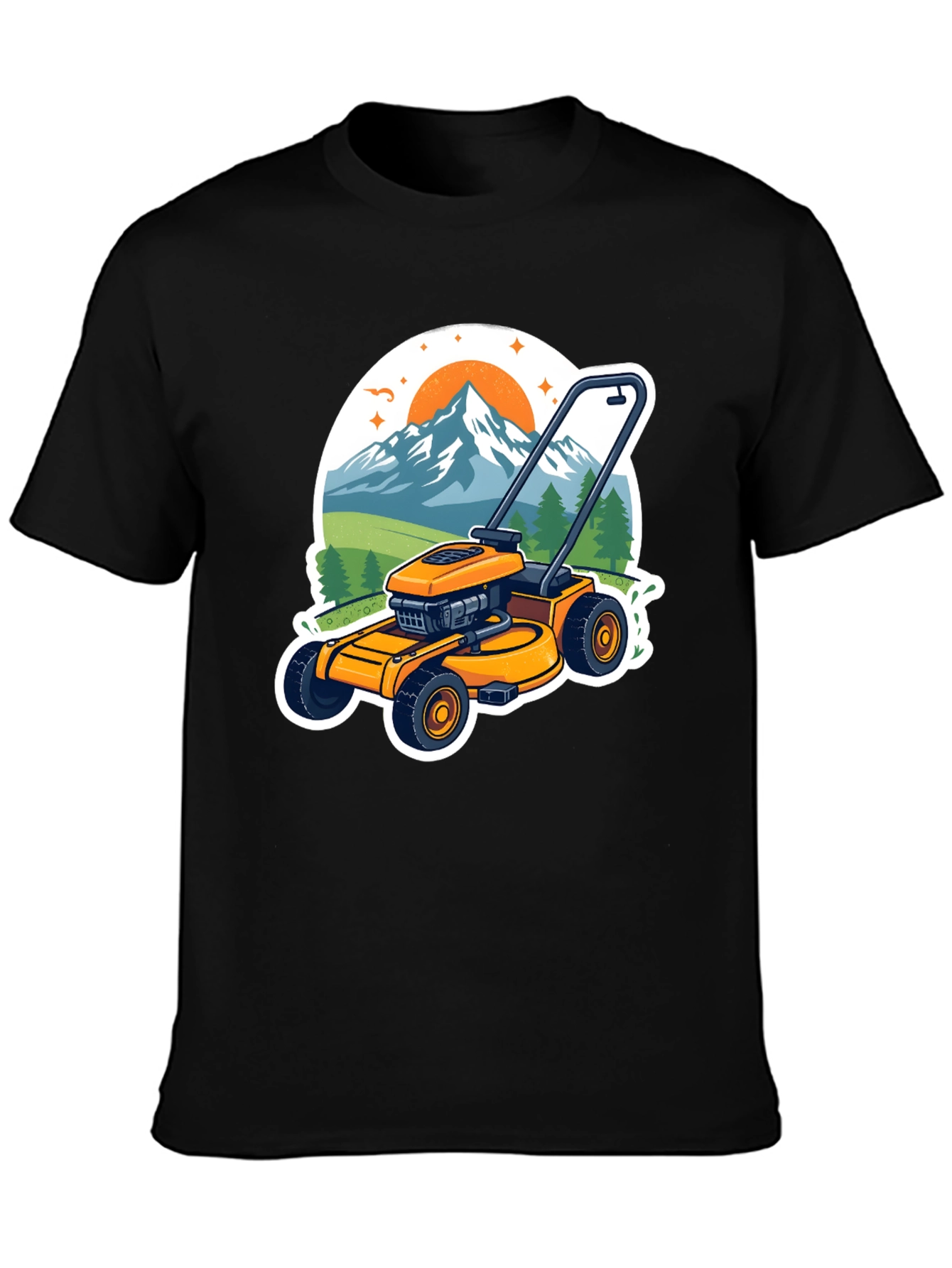 Black Lawnmower Landscape Graphic Tee view 3