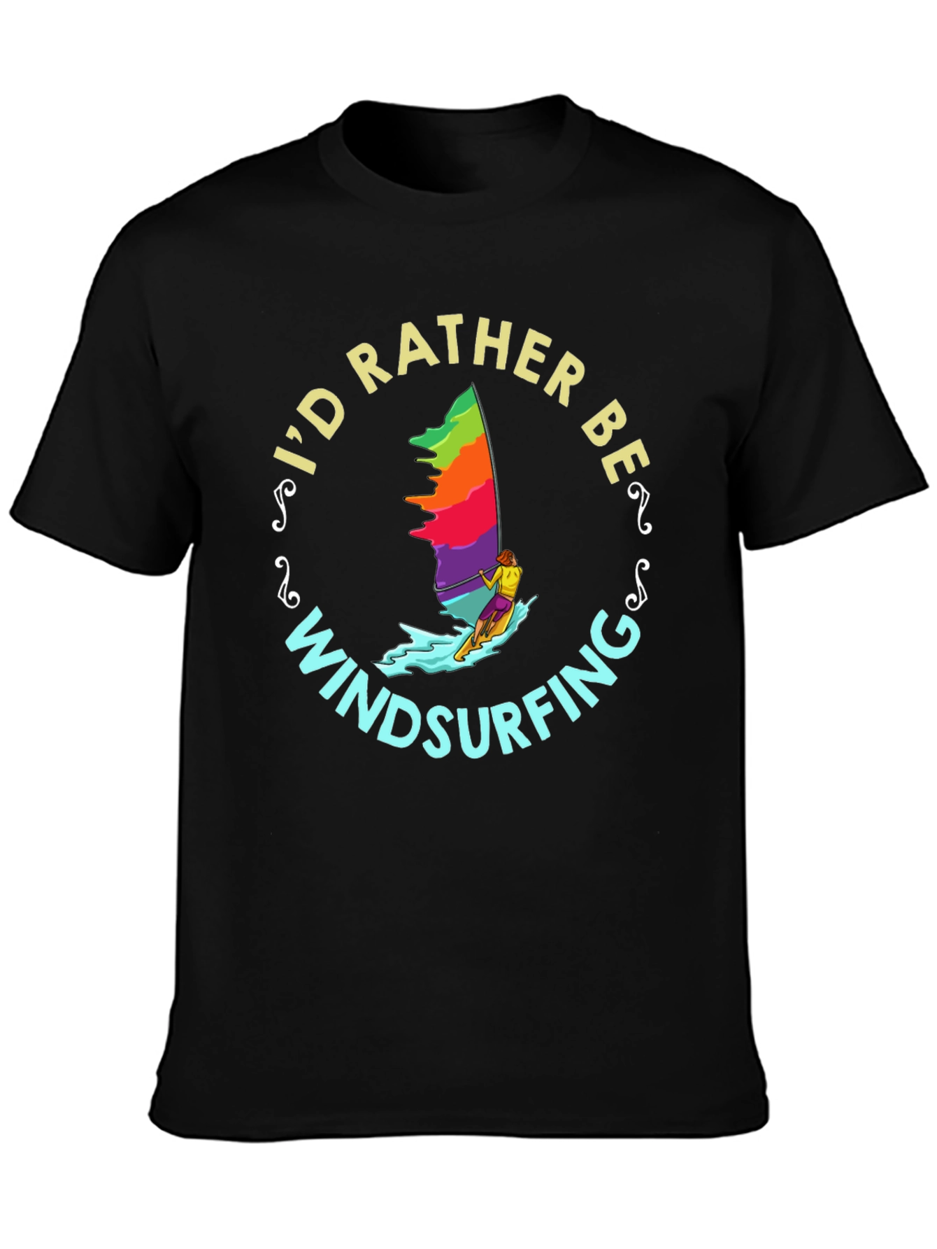 Black Windsurfing T-Shirt - I'd Rather Be Windsurfing view 3