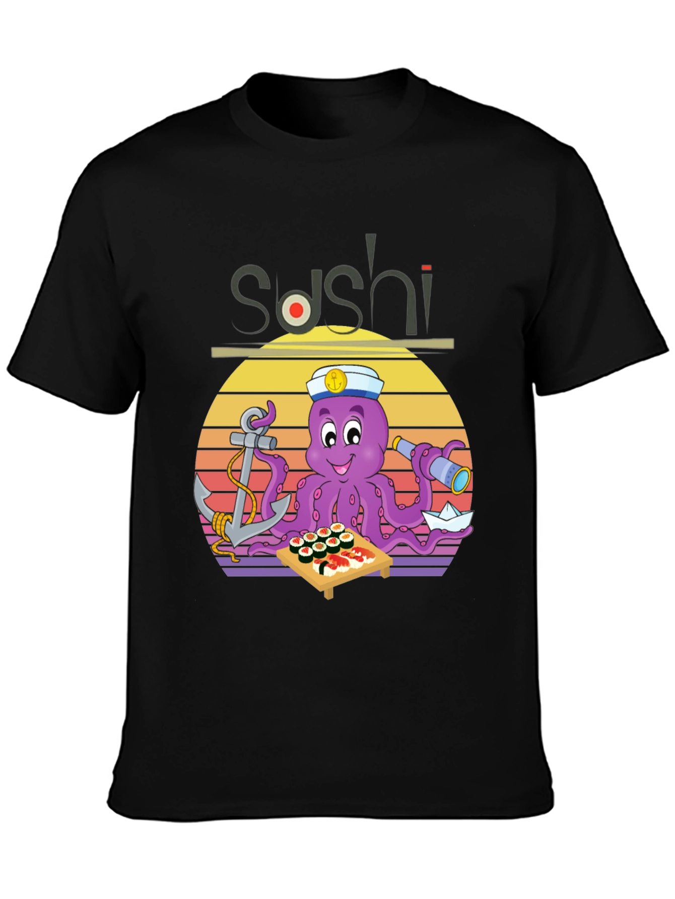 Black Sushi Octopus Graphic T-Shirt - Fun Nautical Design view 3