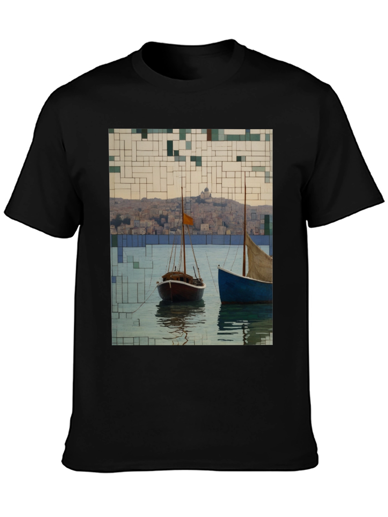 Black Abstract Sailboats T-Shirt view 3