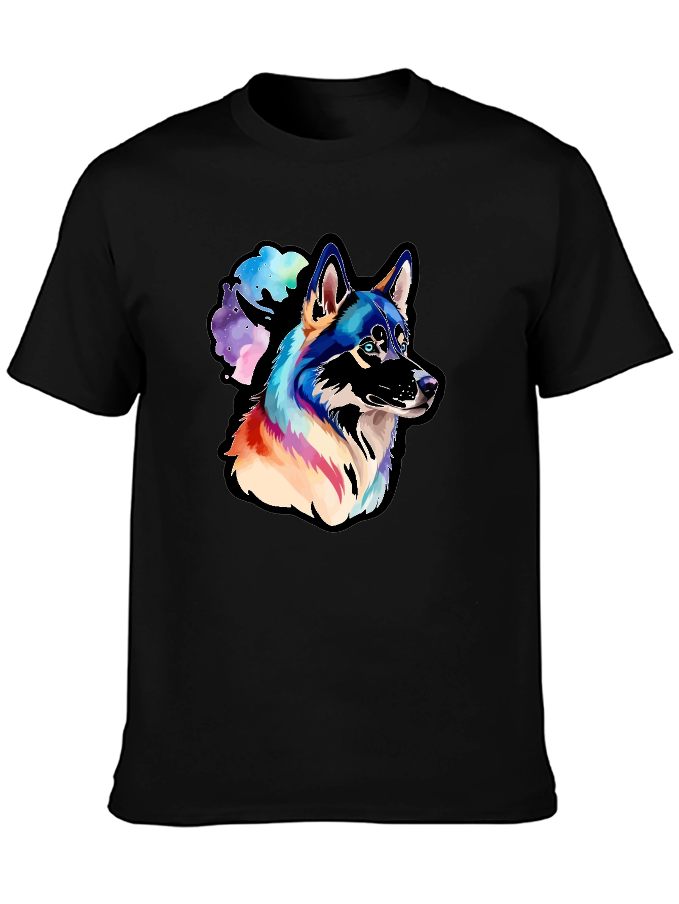 Black Husky Watercolor Men's Graphic T-Shirt view 3