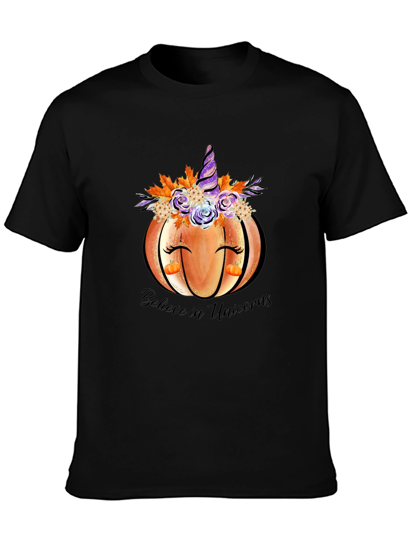 Black Pumpkin Unicorn Graphic T-Shirt Fall Tee view 3