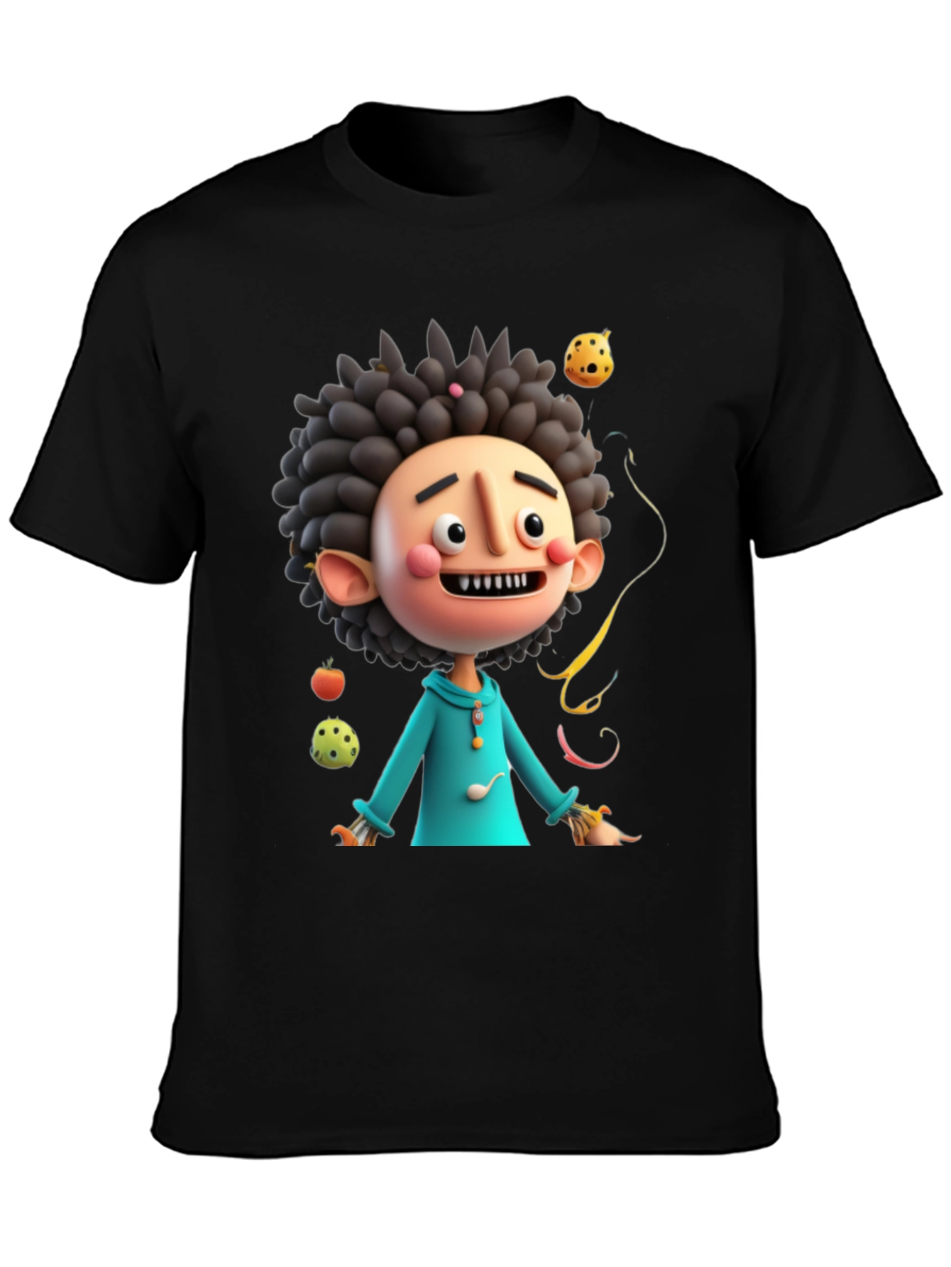 Black Fun Cartoon Character Black T-Shirt view 3