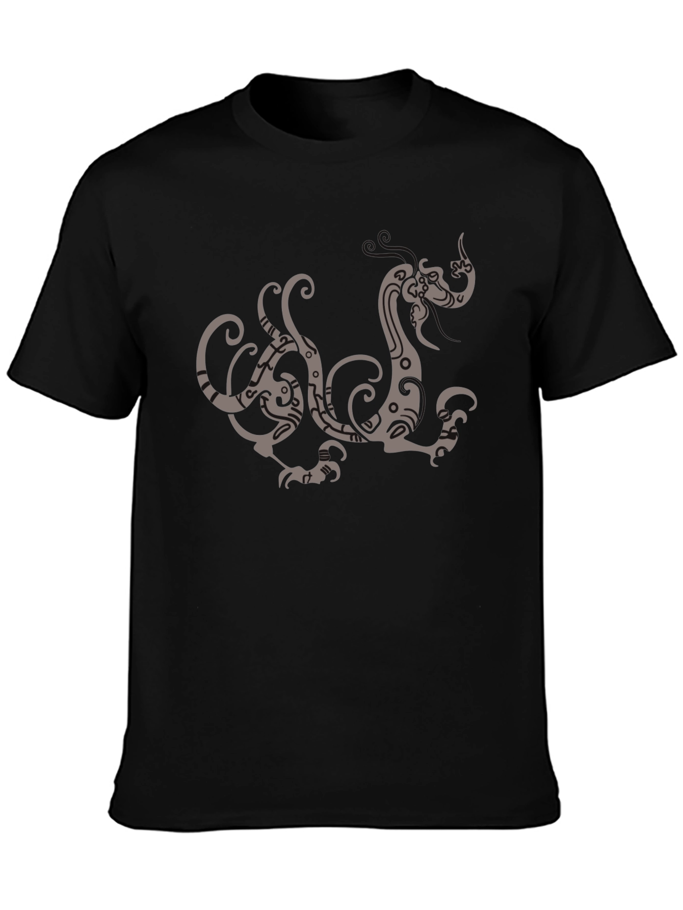 Black Tribal Dragon Graphic Tee - Black Cotton Casual Shirt view 3