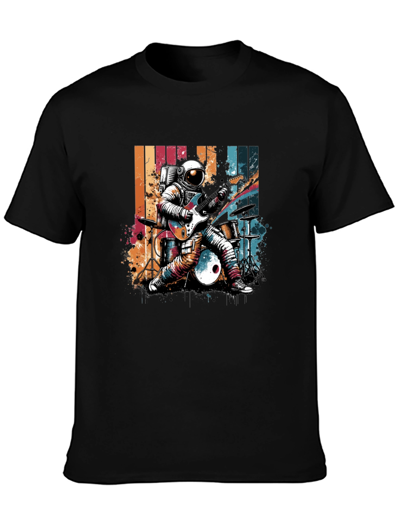 Black Astronaut Guitarist T-Shirt view 3