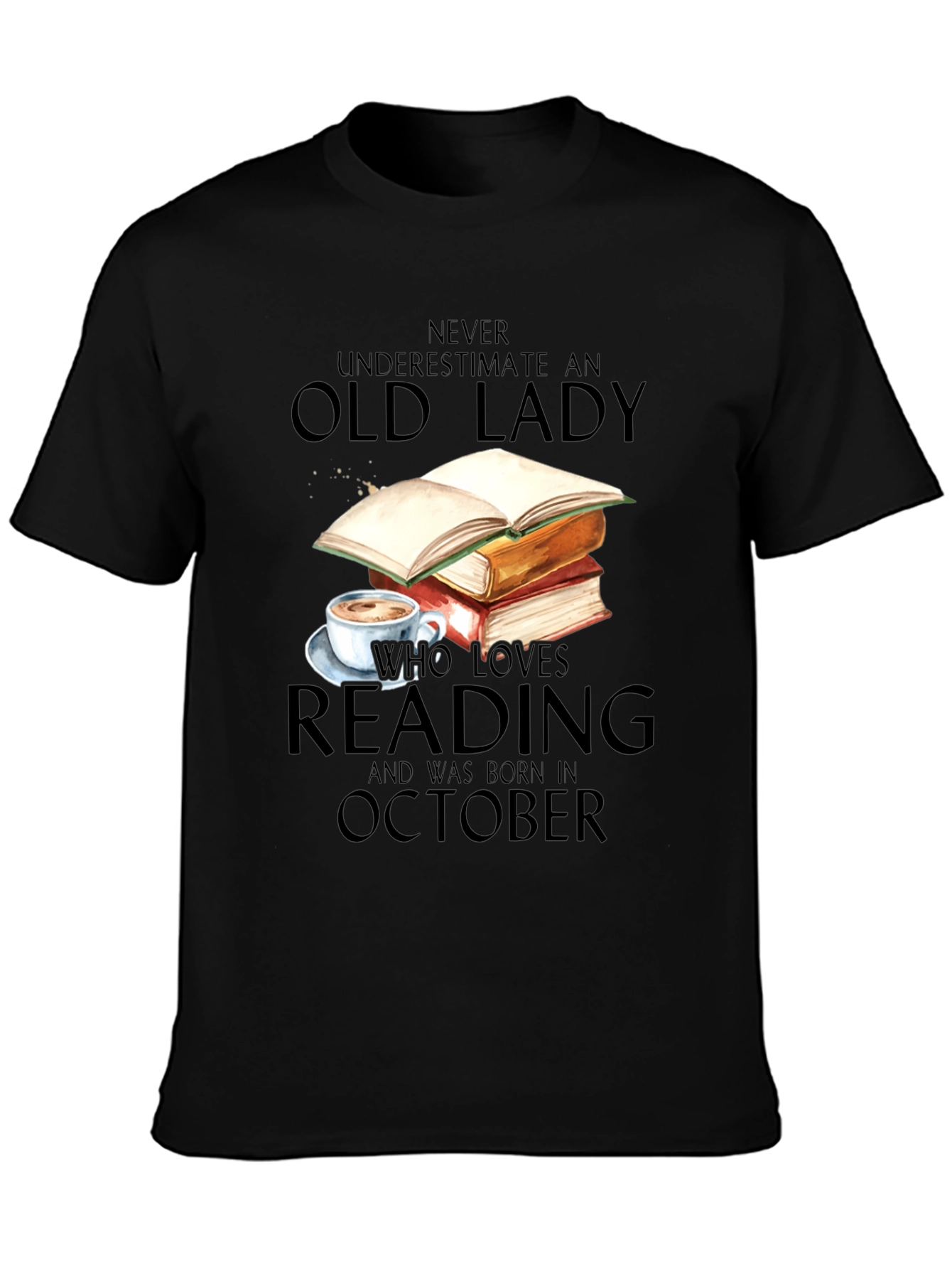 Black Old Lady Who Loves Reading October Birthday T-Shirt view 3