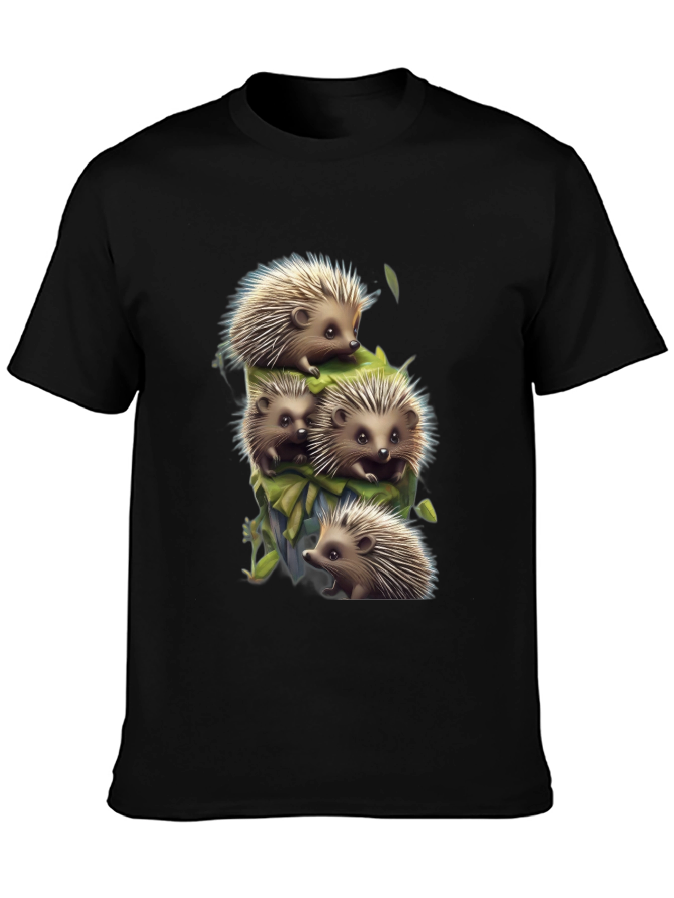 Black Cute Hedgehog Stack Graphic Tee - Black view 3