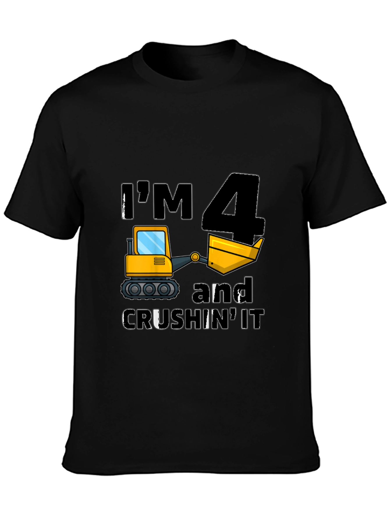 Black I'm 4 and Crushin' It Kids Birthday T-Shirt view 3