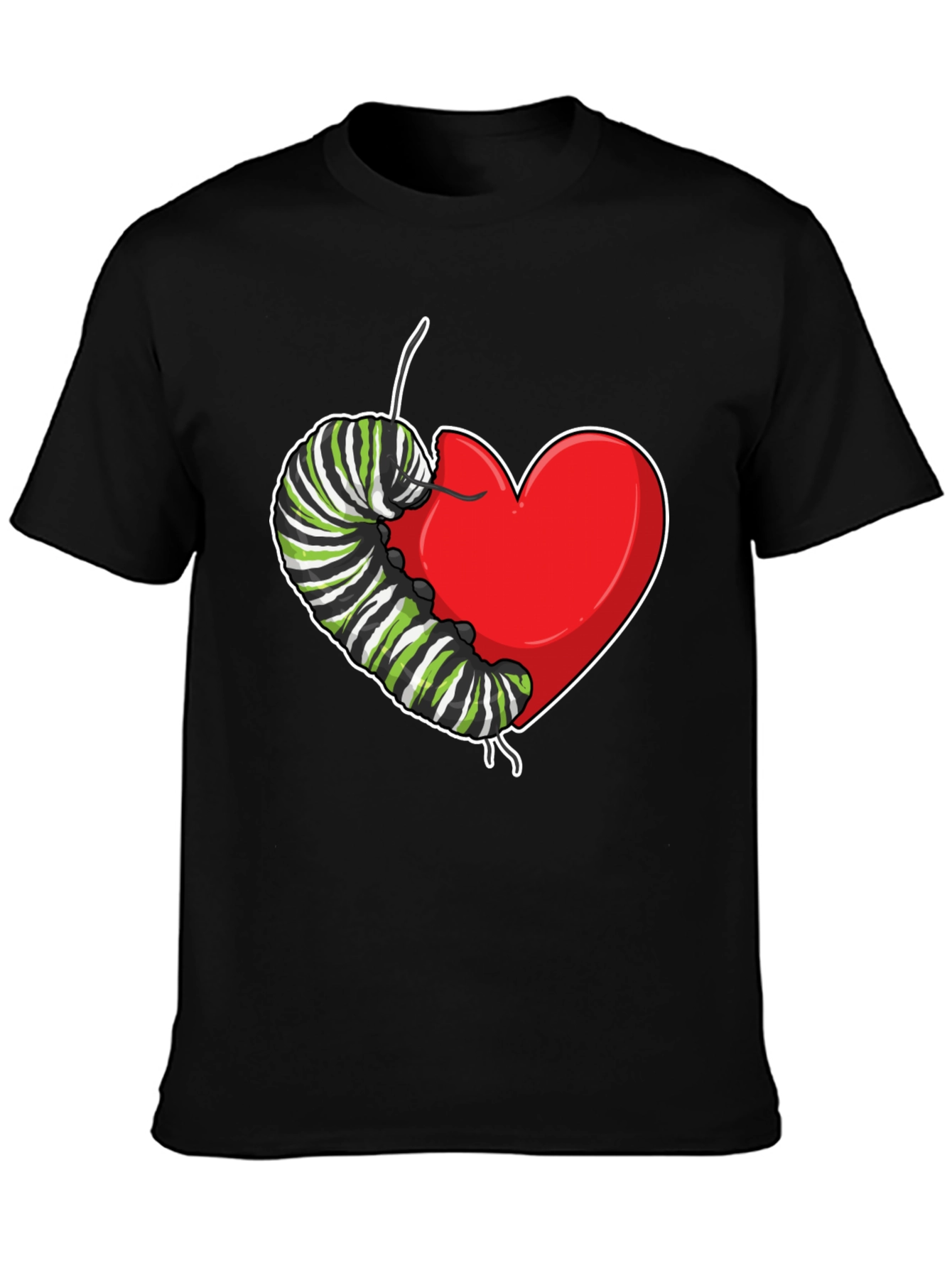 Black Caterpillar Heart Graphic T-Shirt - Soft Cotton view 3