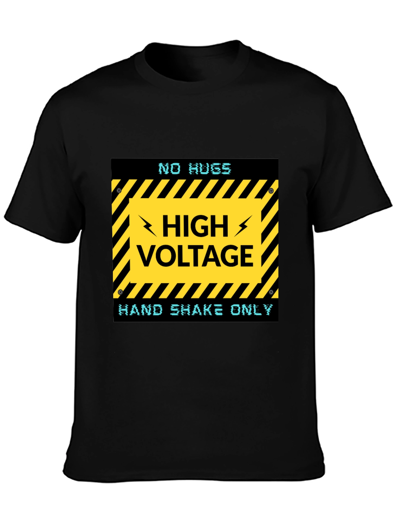 Black High Voltage Humor Tee - No Hugs, Handshakes Only! view 3