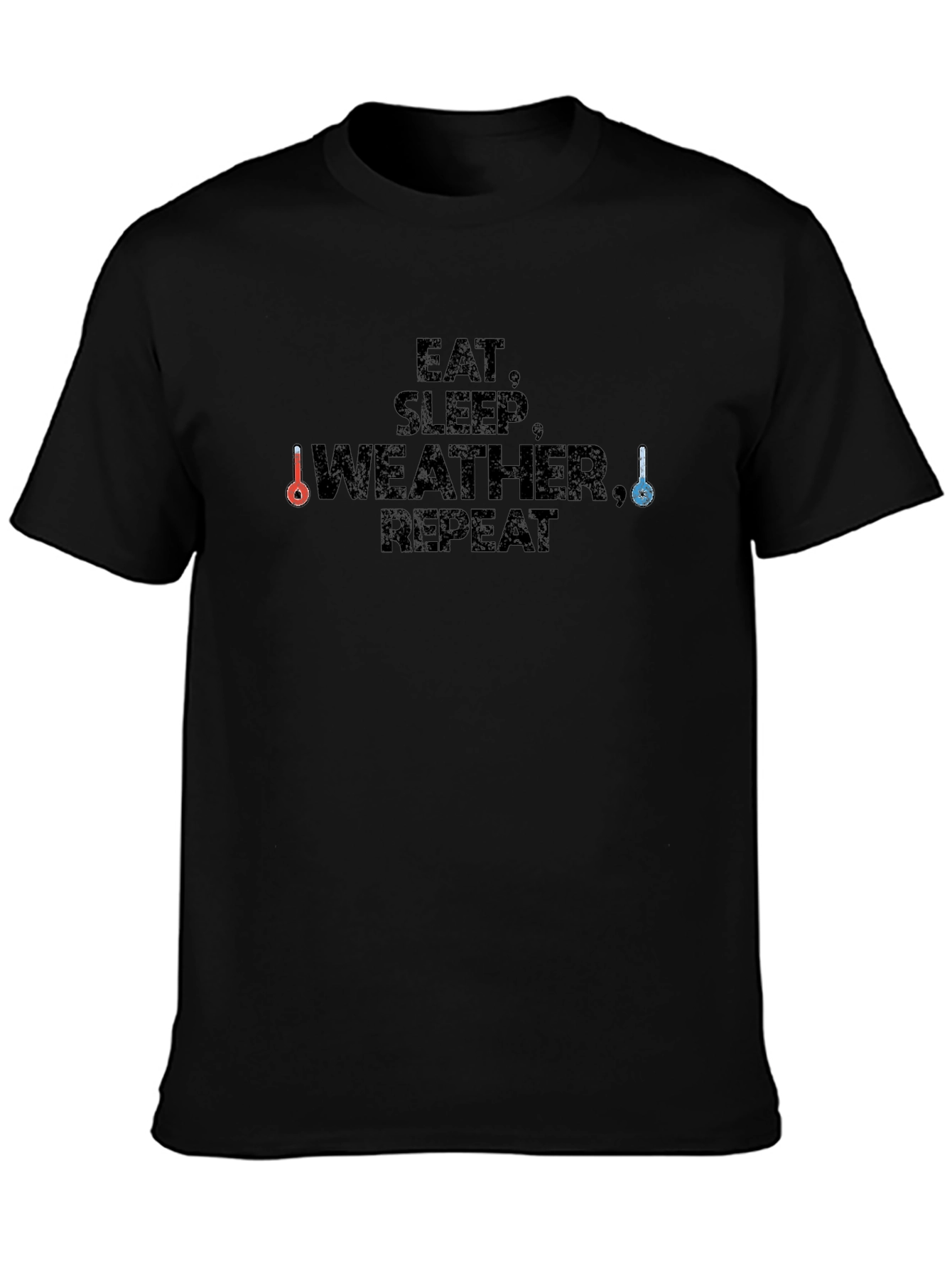 Black Eat, Sleep, Weather, Repeat Black T-Shirt view 3