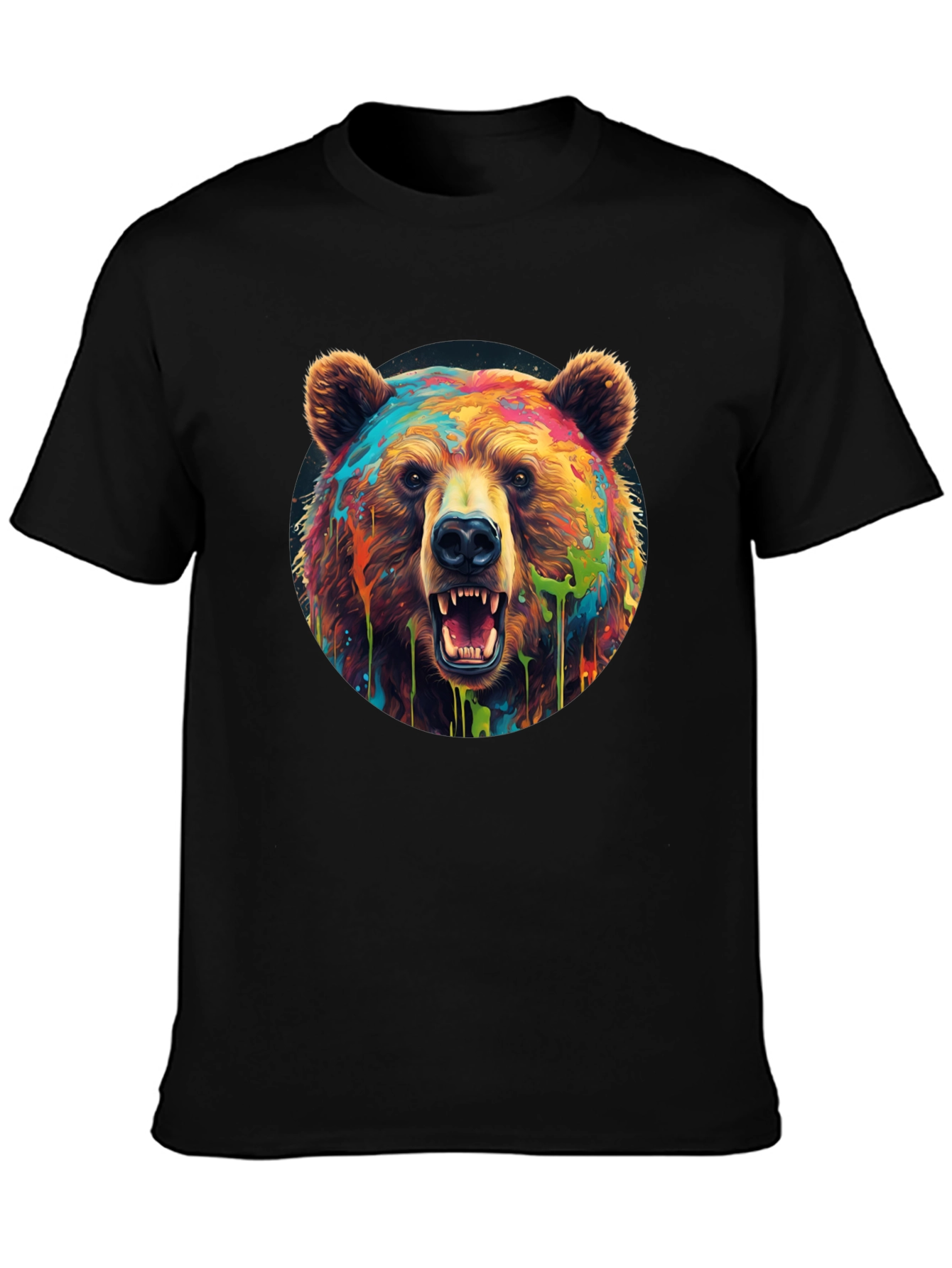 Black Colorful Bear Graphic T-Shirt - Men's Black Tee view 3