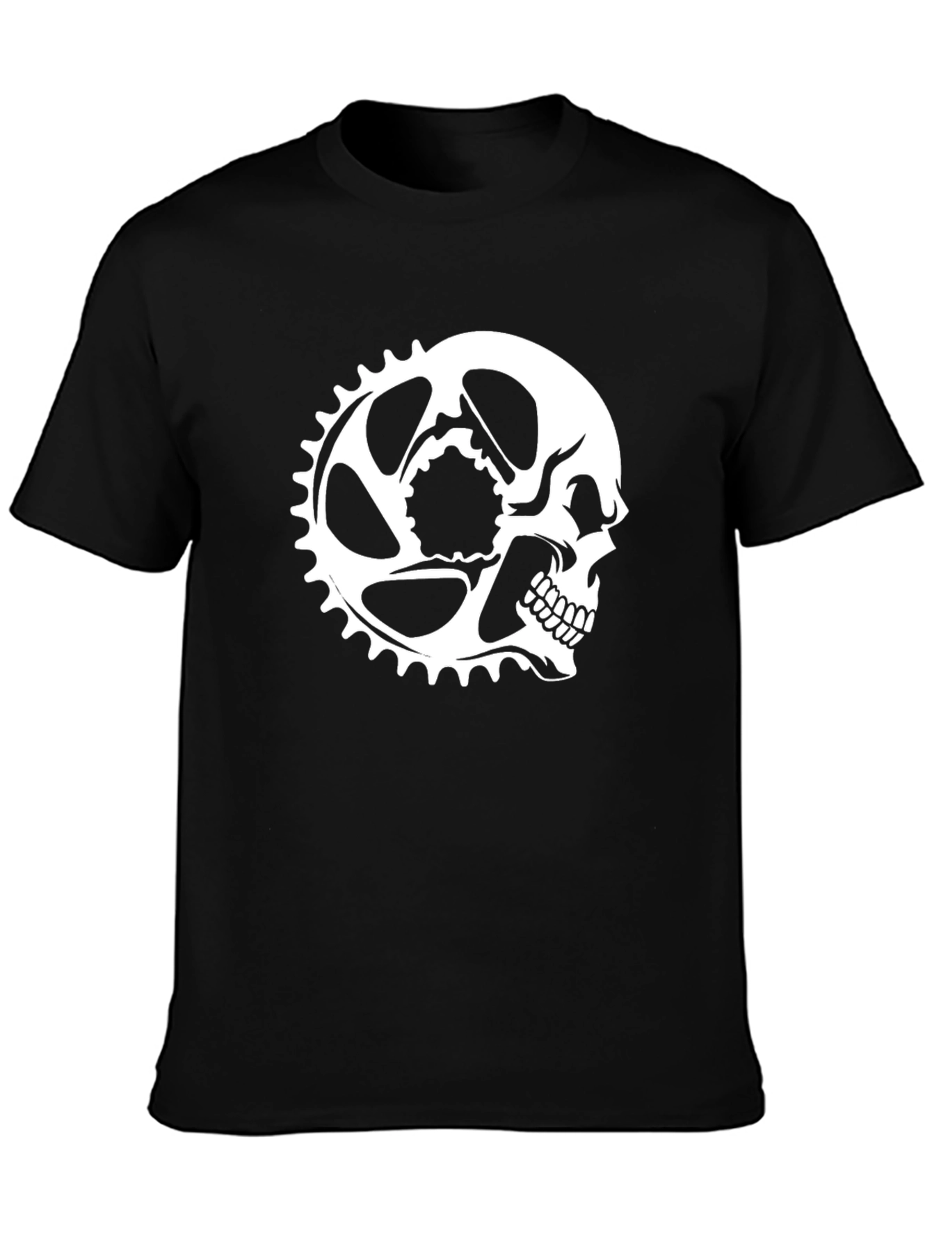 Black Skull Chainring Graphic Tee - Black Cotton Casual Shirt view 3