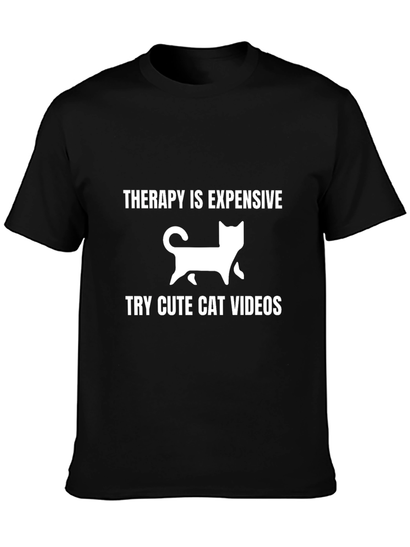 Black Cute Cat Videos Therapy T-Shirt view 3
